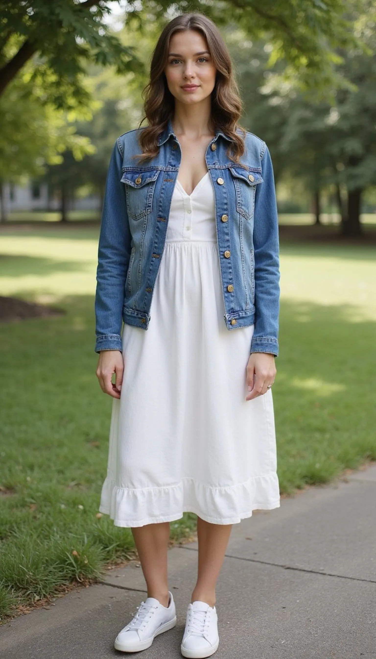 Denim jacket over a simple sundress