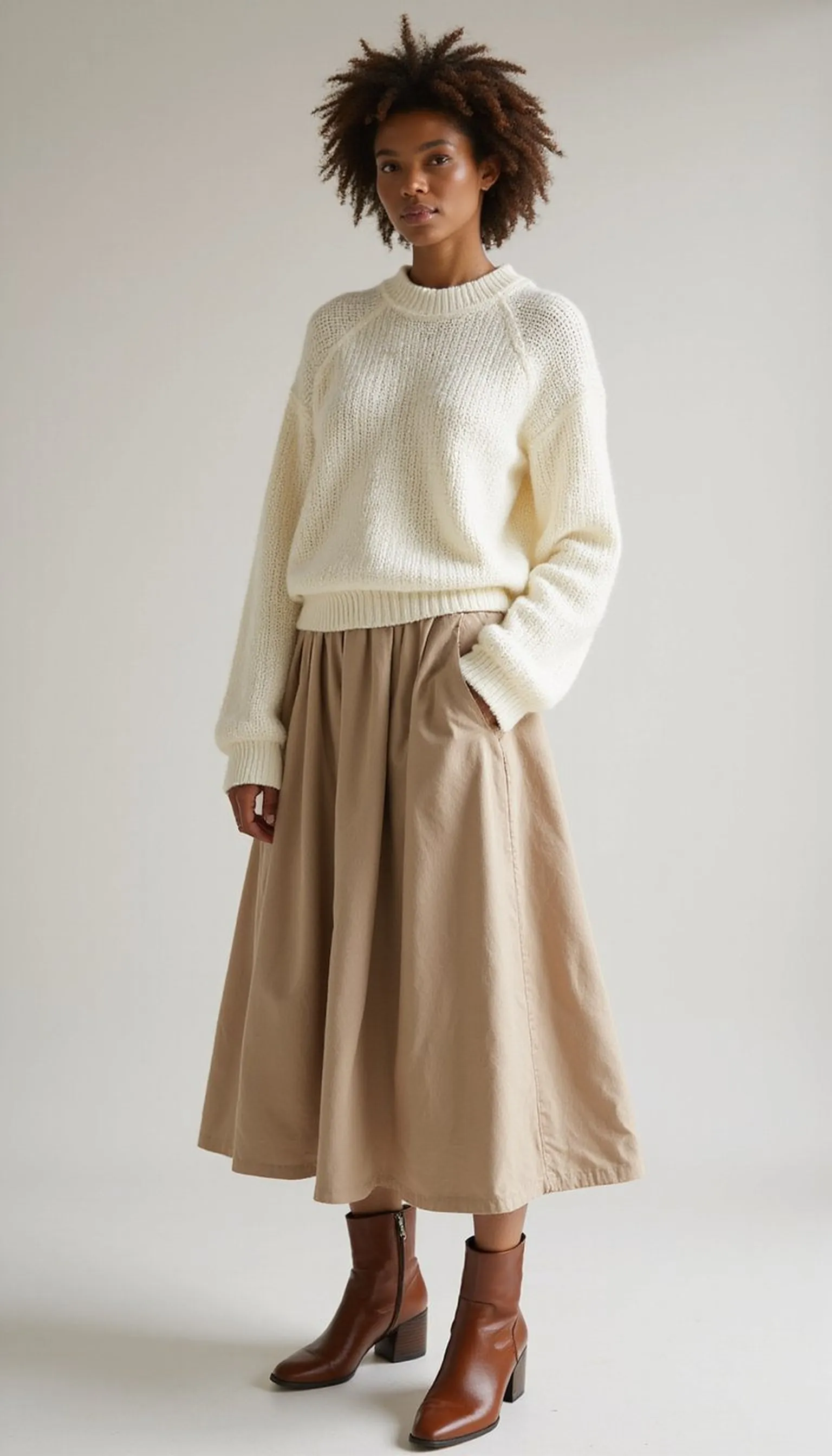 Knit sweater + midi skirt: cozy classic combo