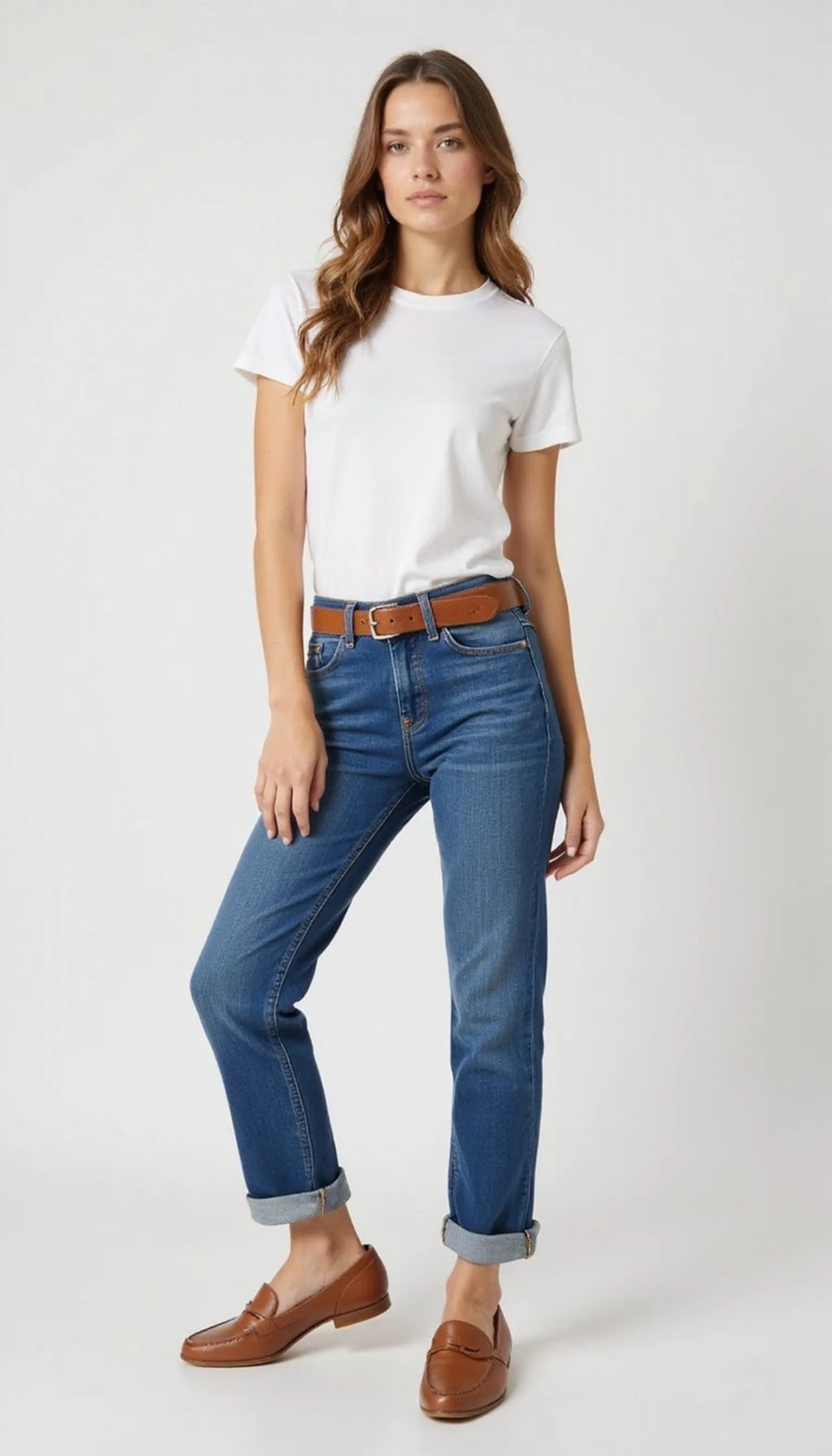 White tee + blue jeans: the daily go-to