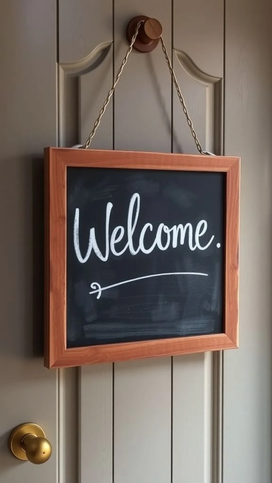 Chalkboard-painted door sign with handwritten charm