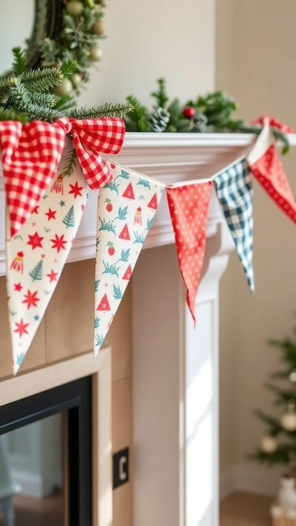 Festive fabric bunting to brighten a mantel