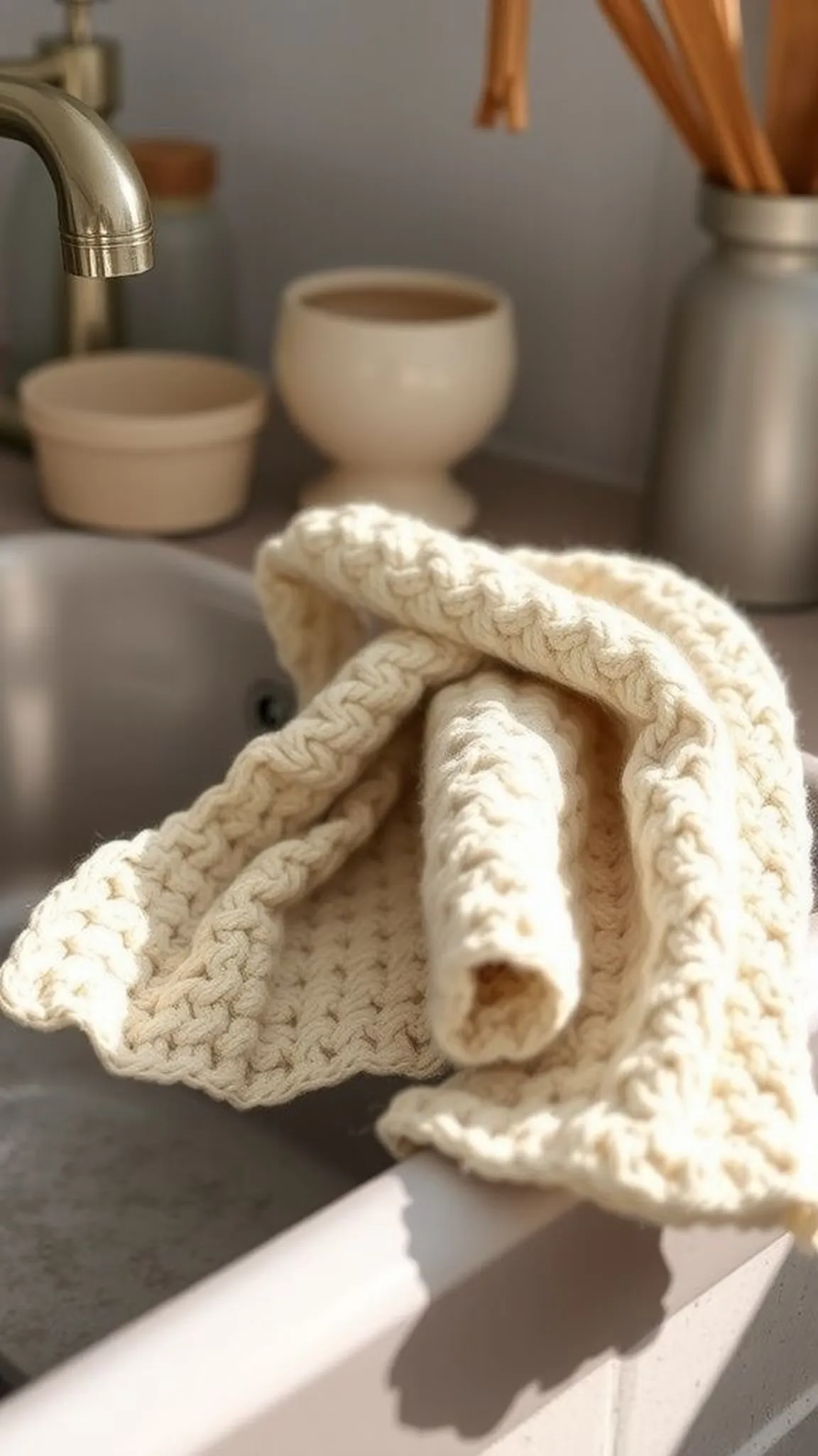 Hand-knit dishcloth in tactile cotton yarn