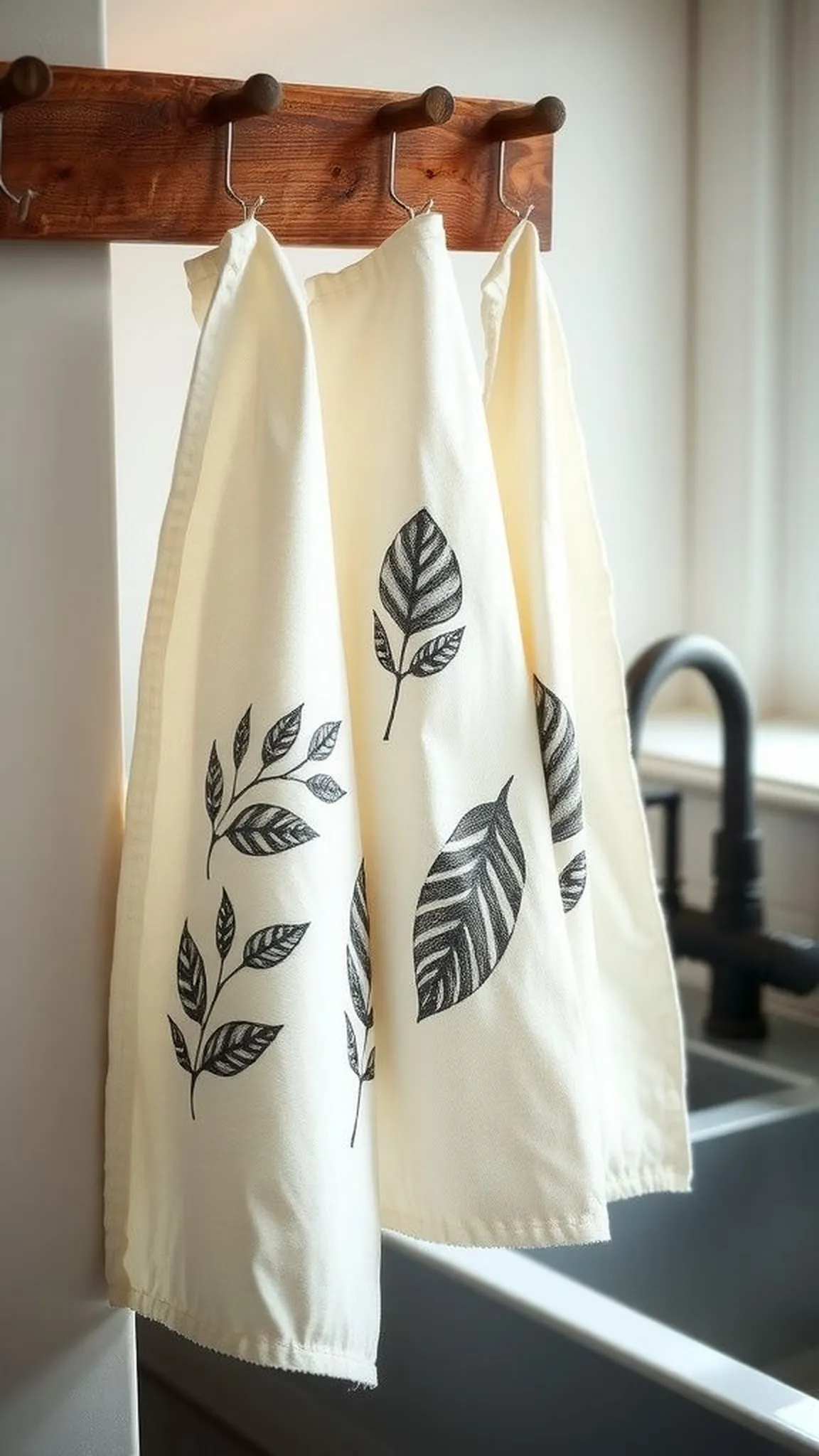 Hand-stamped tea towels with graphic motifs