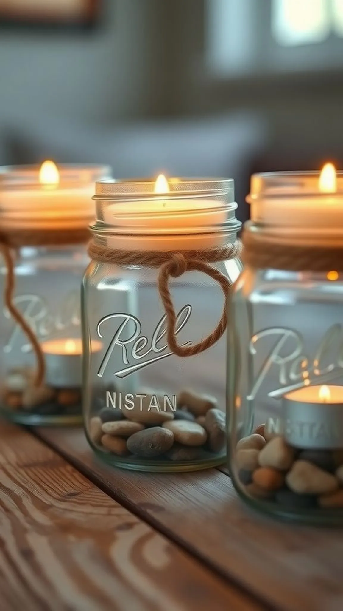 Mason jar candle holders with rustic charm