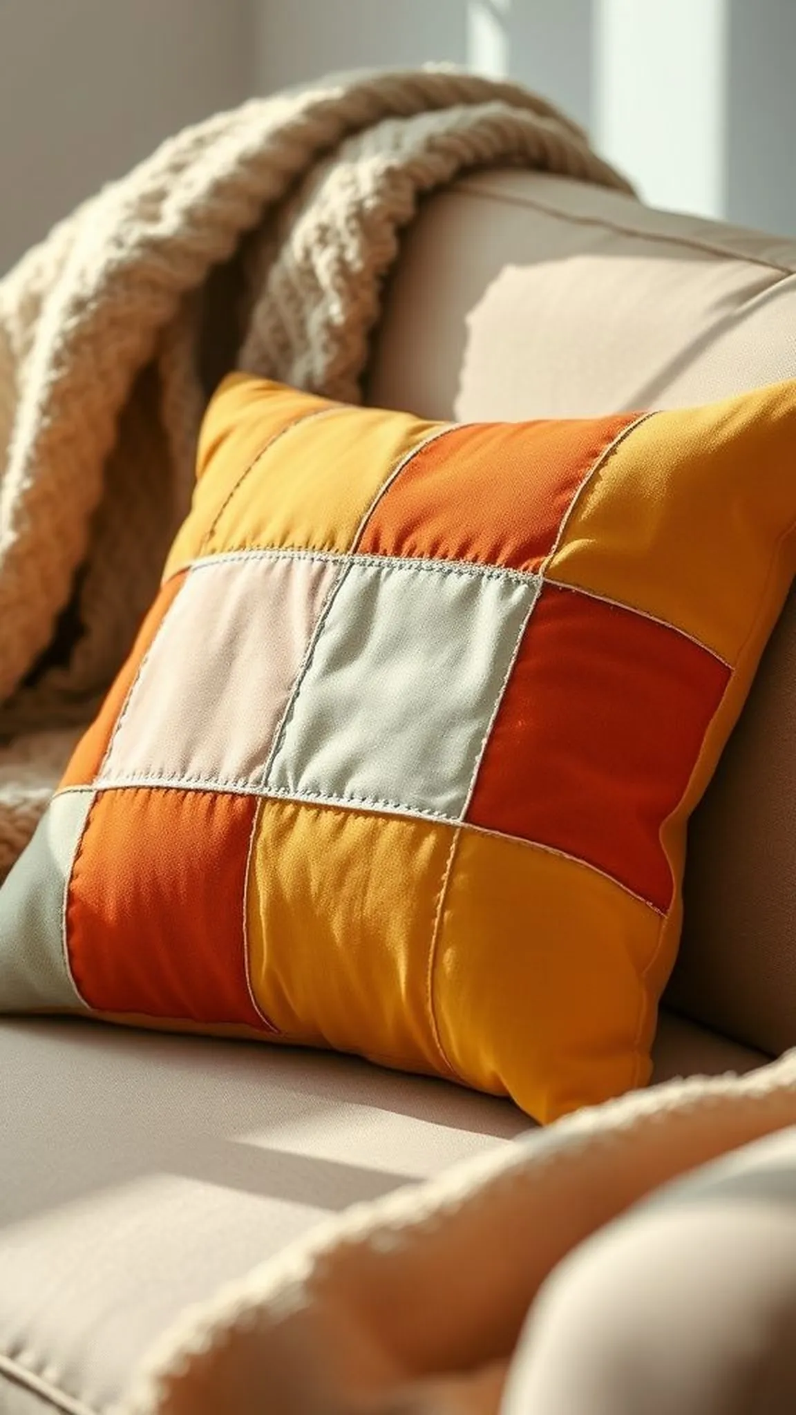 Patchwork throw pillow for a lived-in sofa