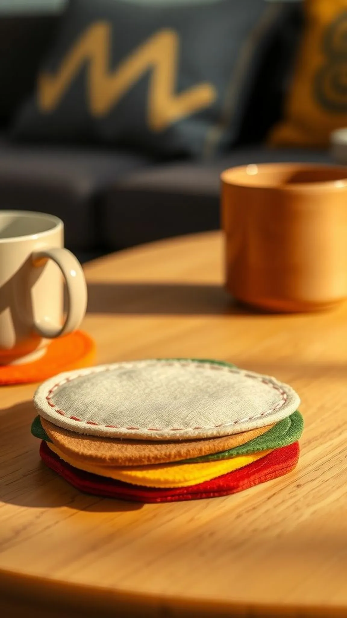 Soft felt coasters with stitched edges