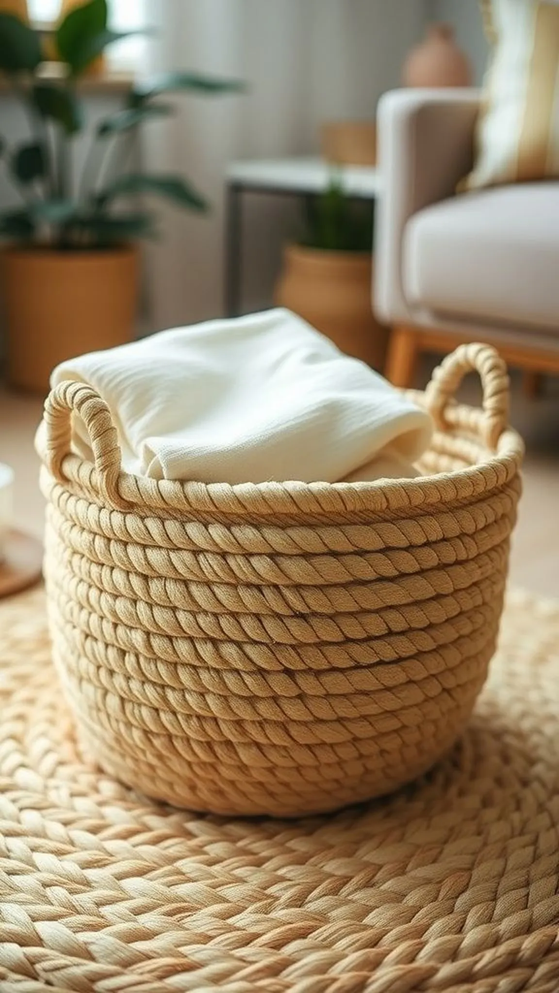 Sturdy woven basket from paper rope