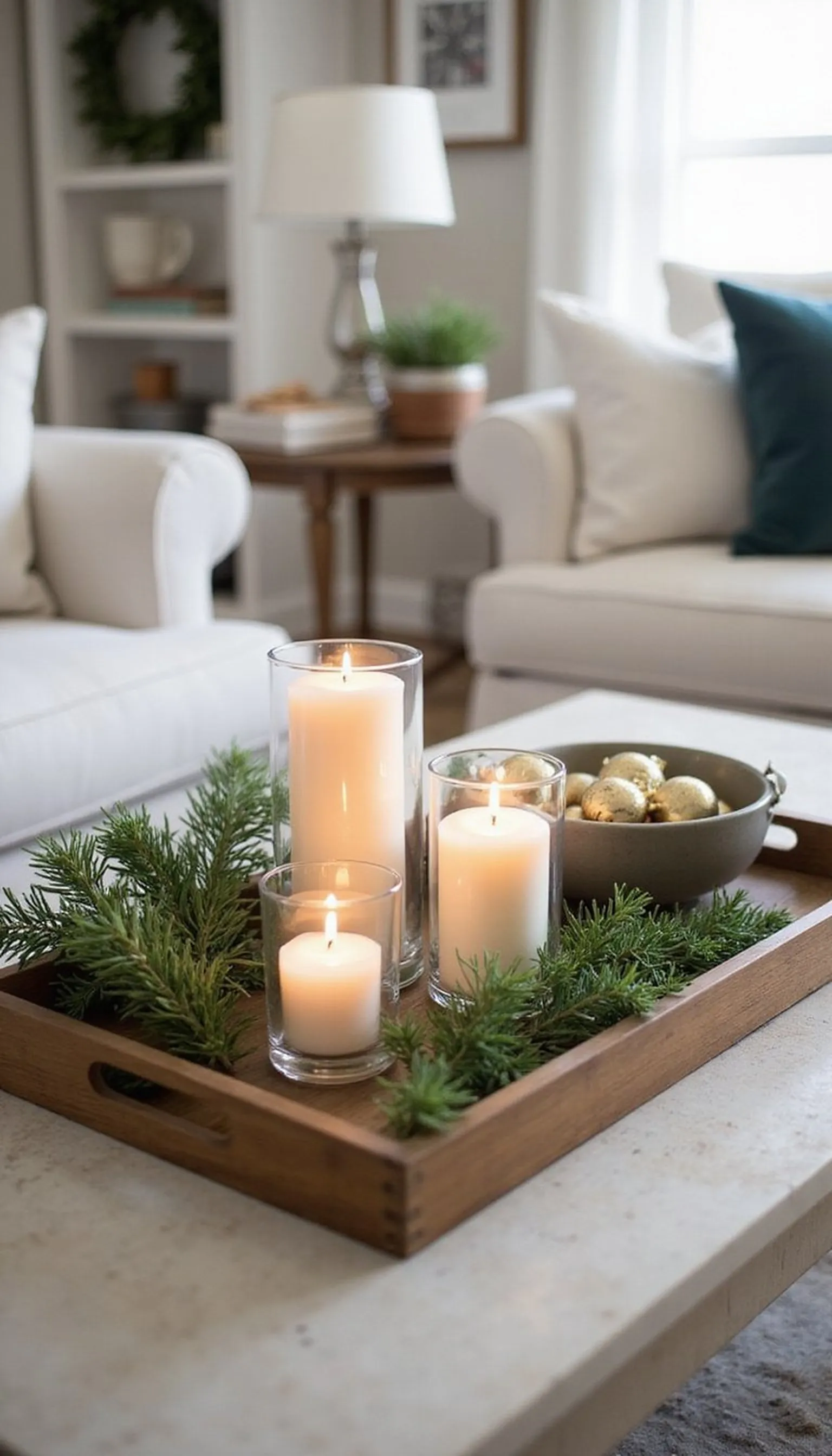 Festive season: evergreen sprig and candle cluster