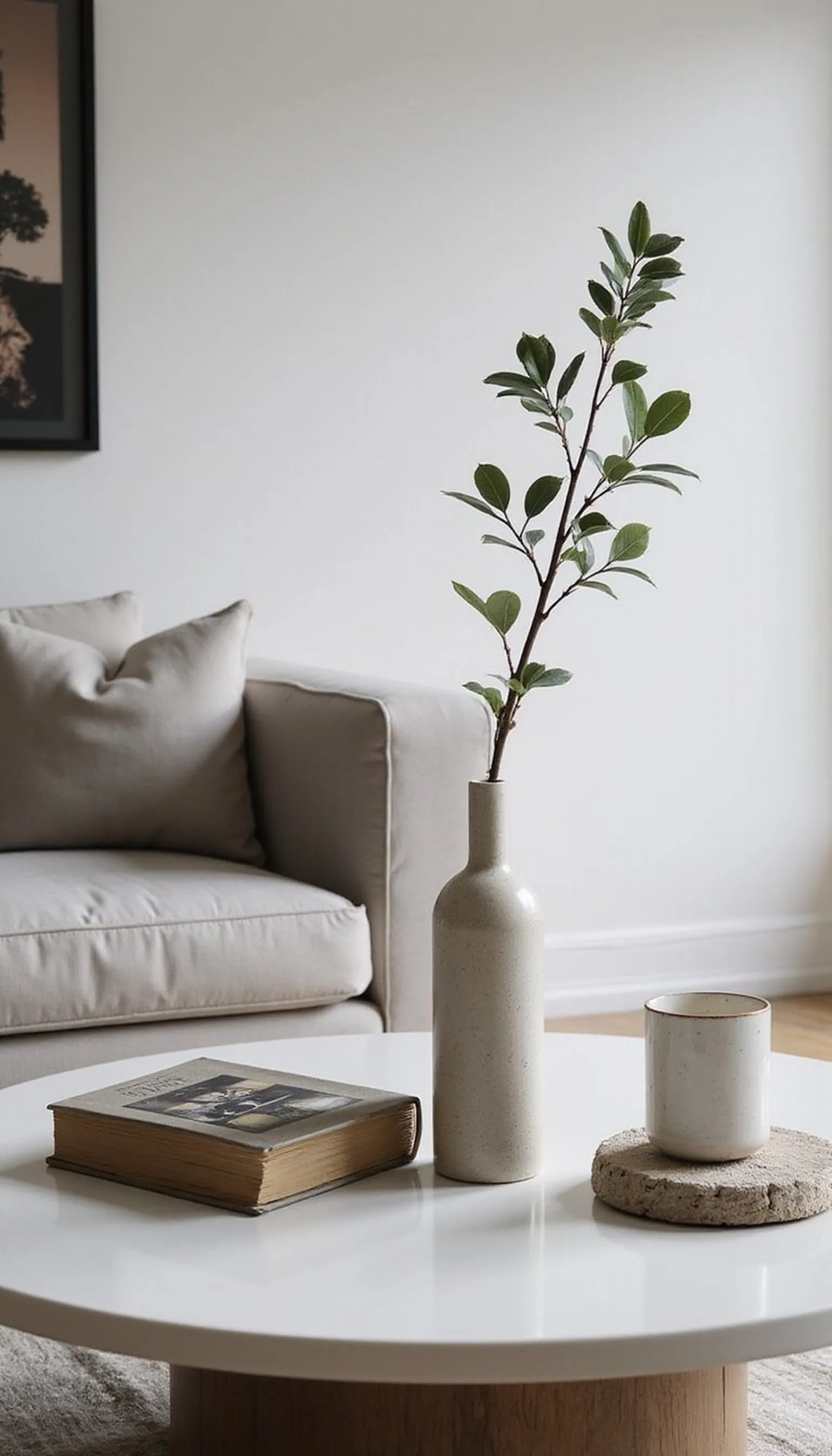 Minimal modern: one art book and a single vase