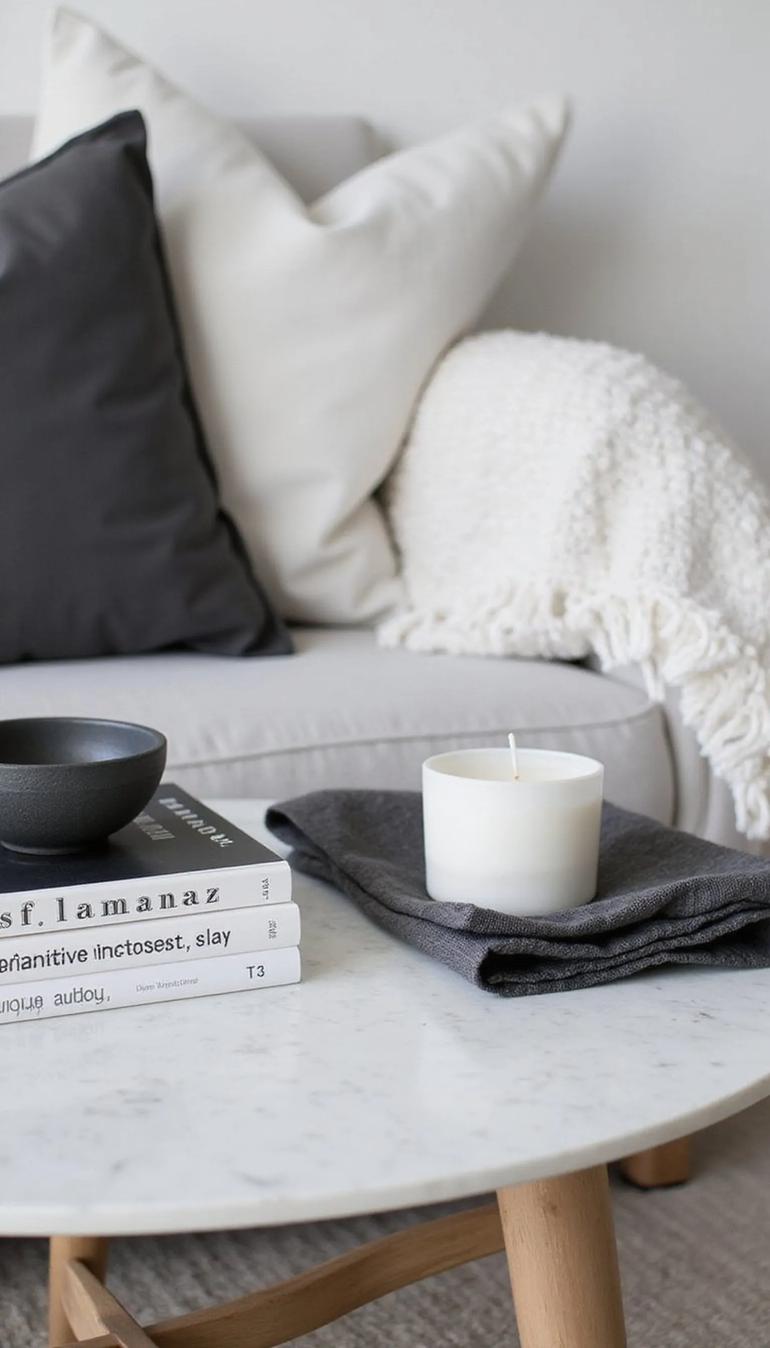 Monochrome coffee table: black, white, and texture