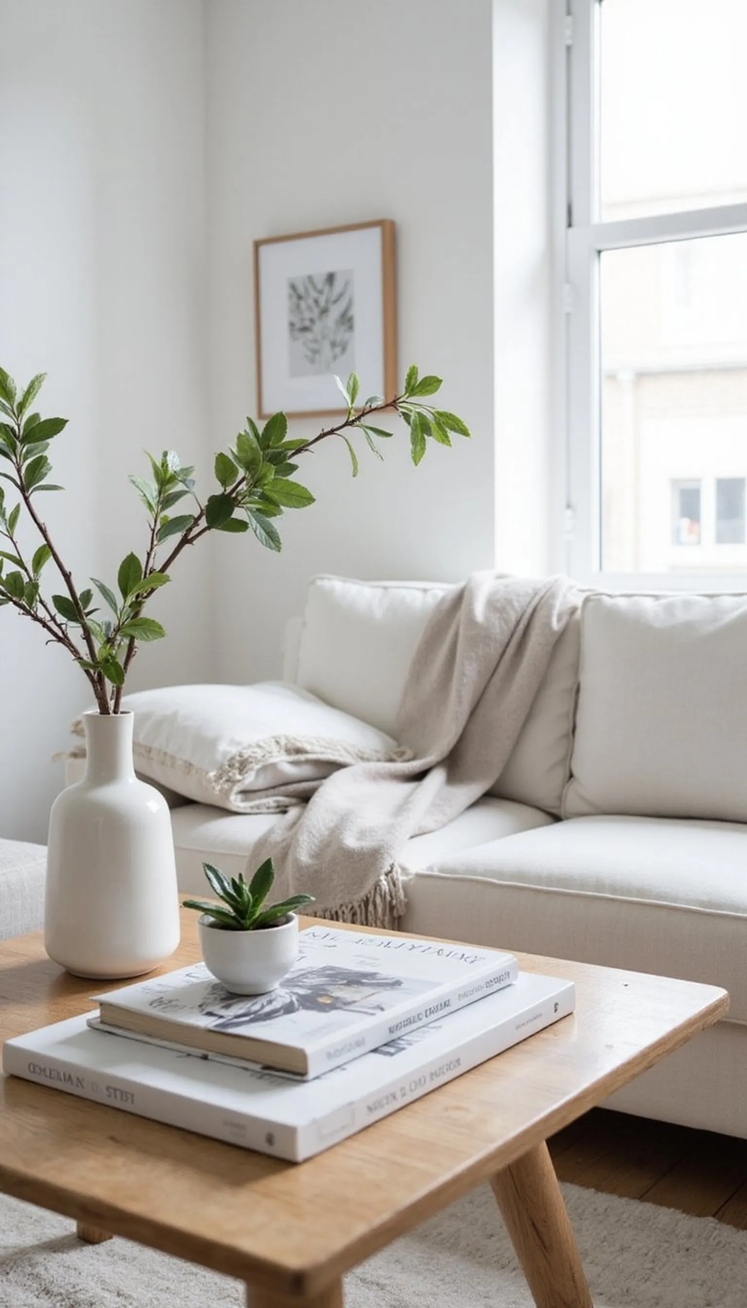 Scandi simplicity with layered neutrals and books