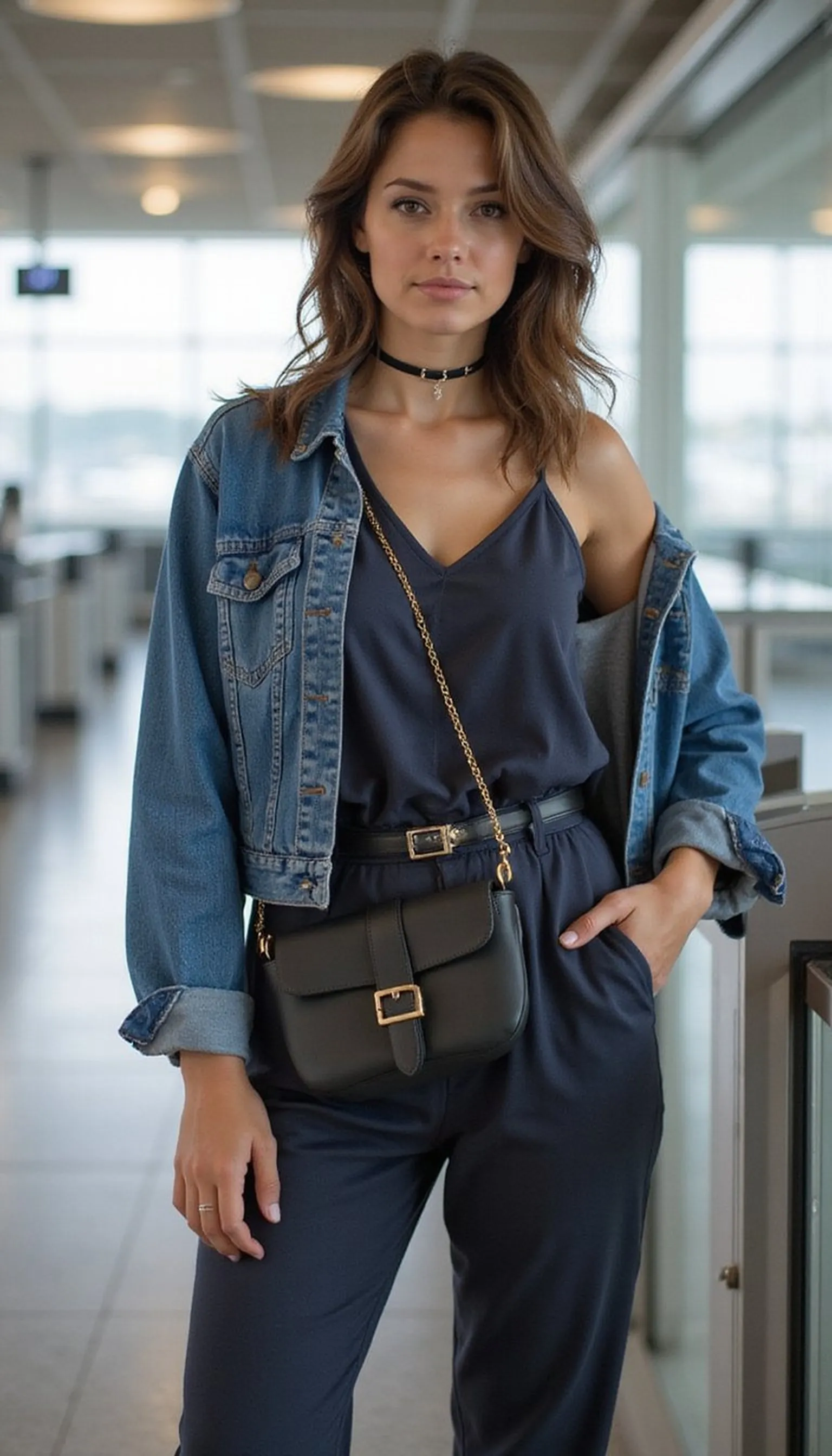 Comfy jumpsuit with a denim jacket