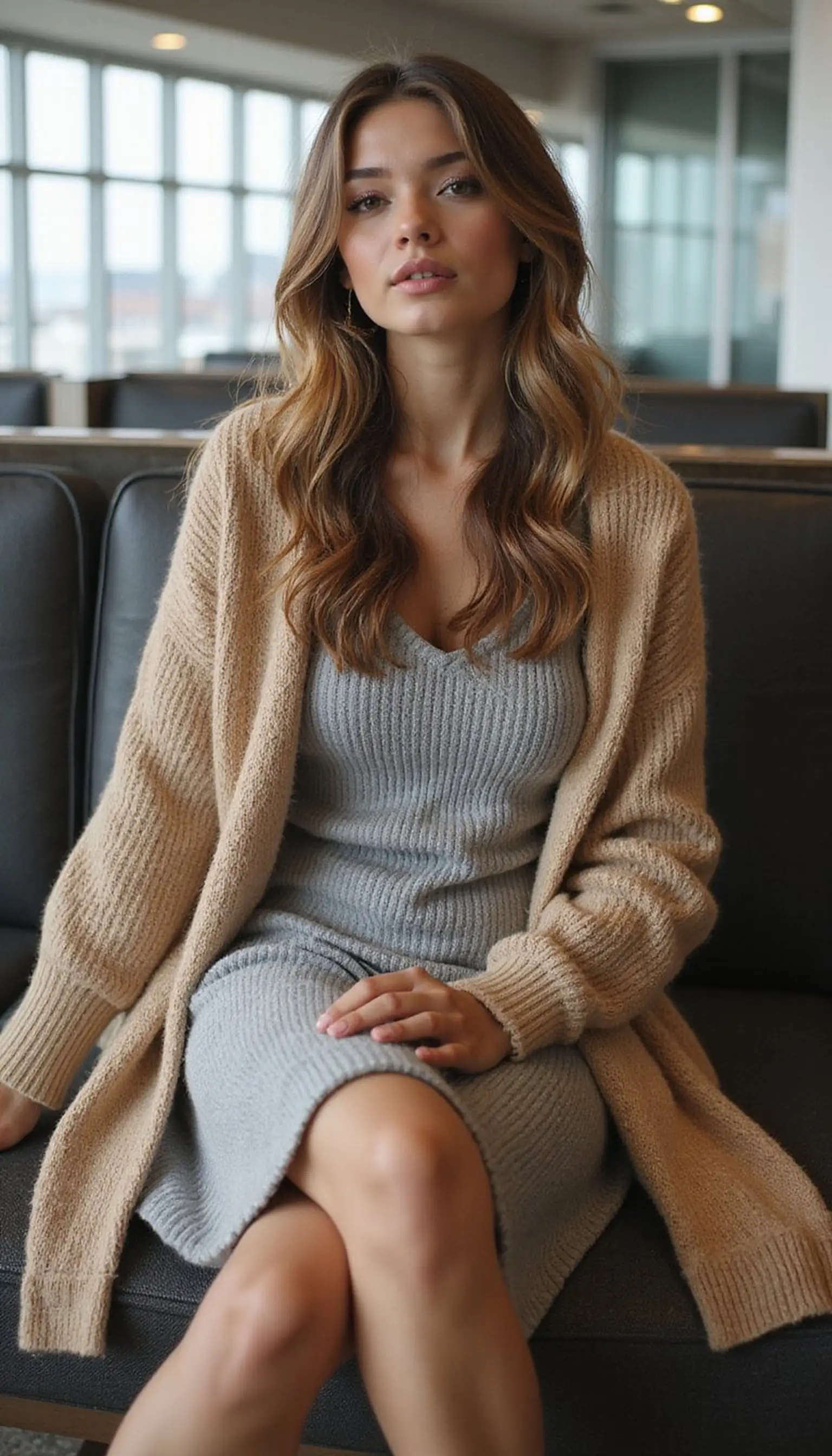Cozy knit dress with ankle boots