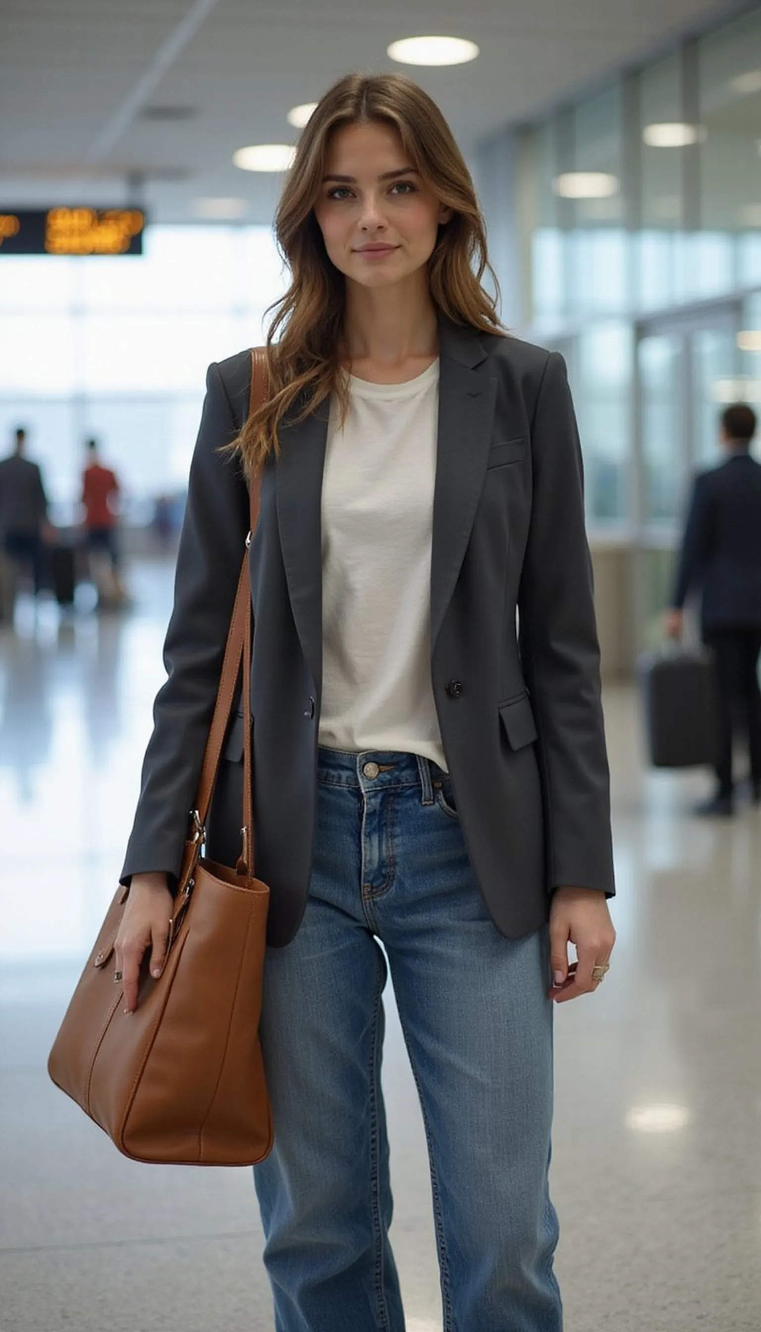 Lightweight blazer, tee, and straight jeans