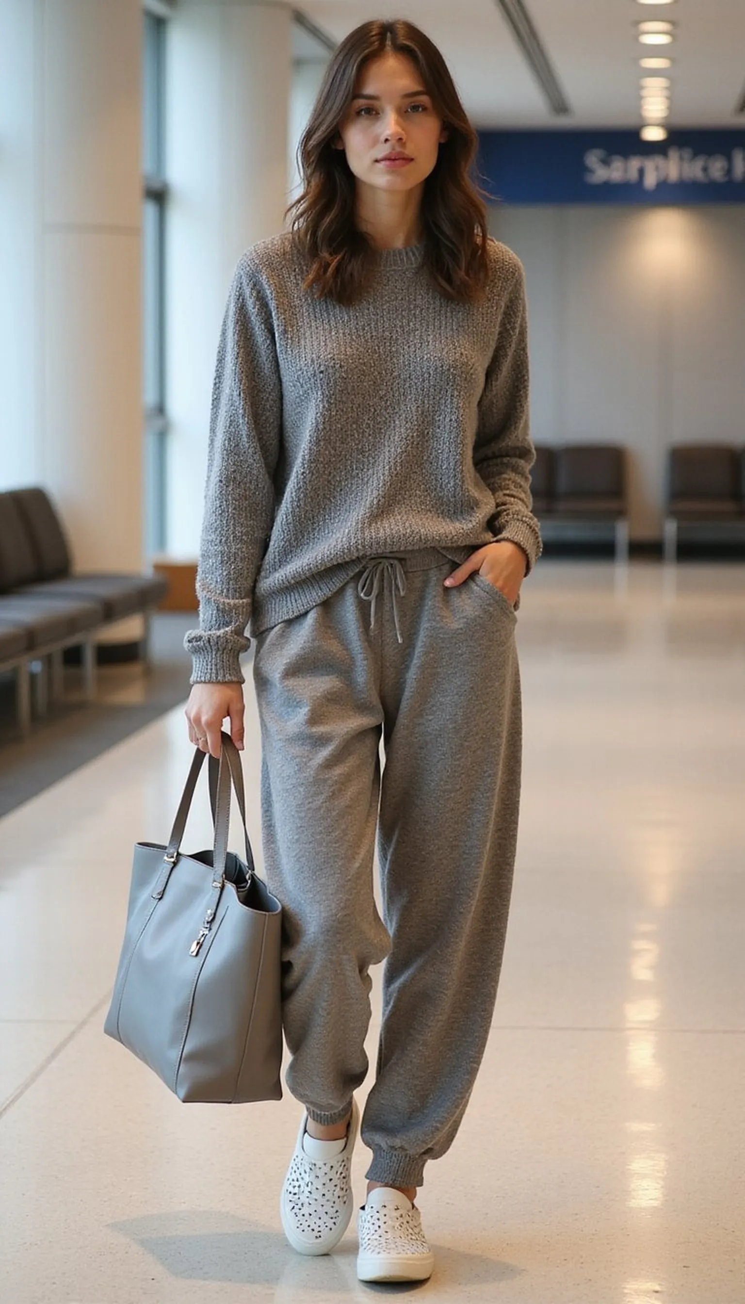 Luxe athleisure: soft knit set and slip-ons
