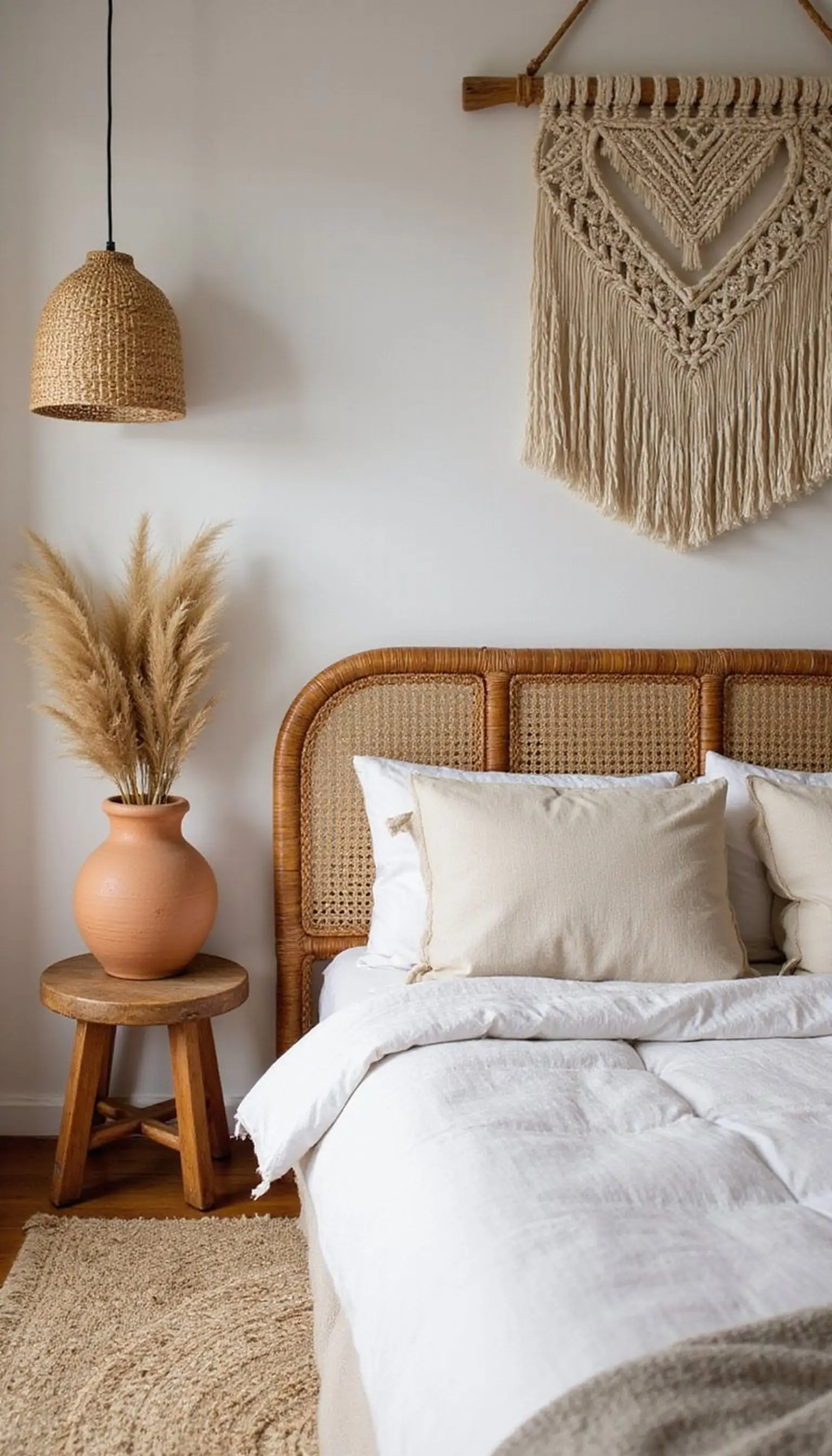 Boho warmth with woven textures and plants