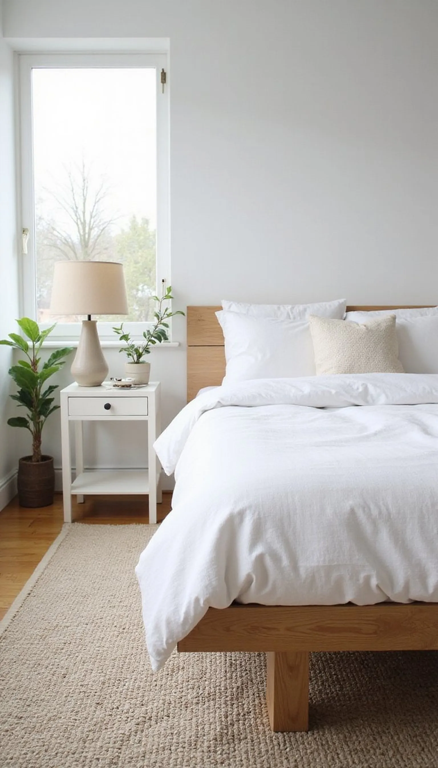 Scandi calm with light woods and linen
