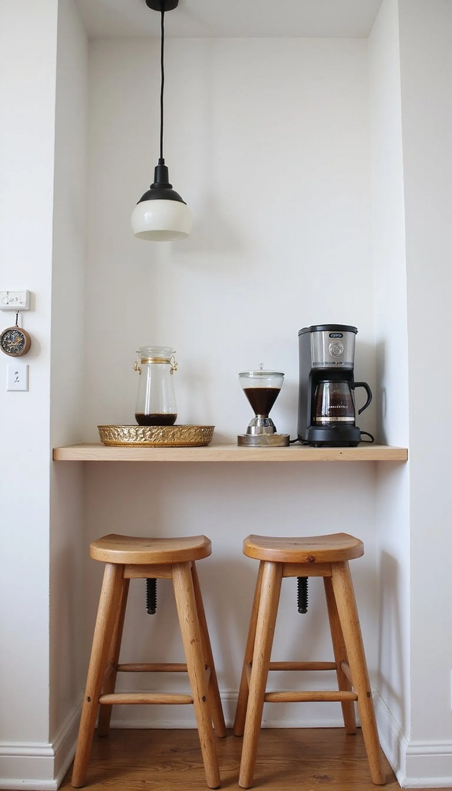 Narrow breakfast bar turned into coffee station