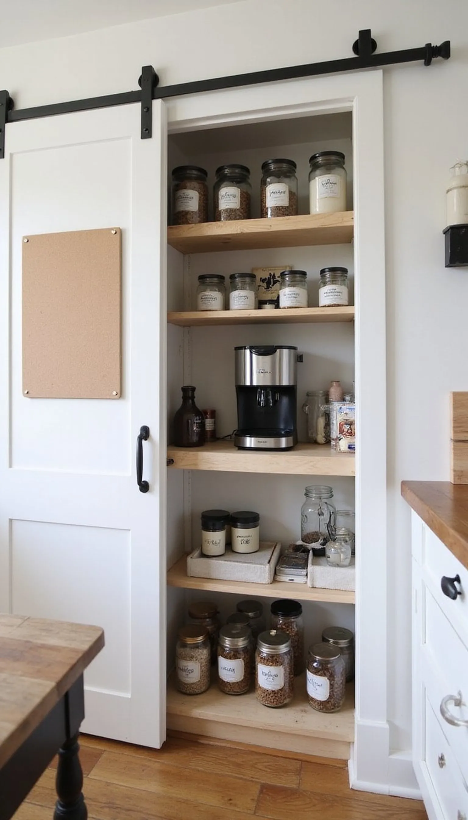 Pantry coffee bar hidden behind a sliding door