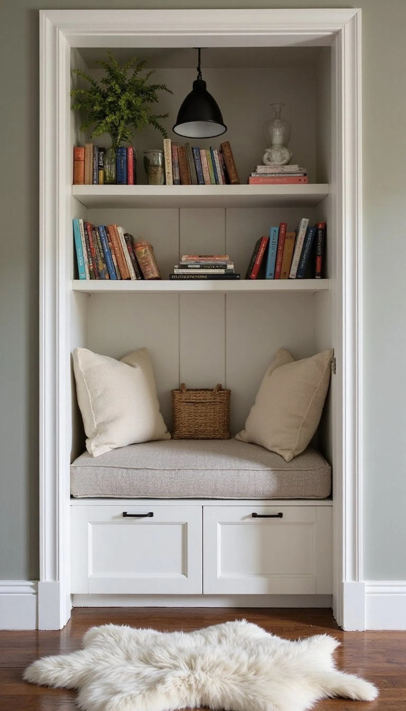 Closet turned into a tiny book nook — adorable idea