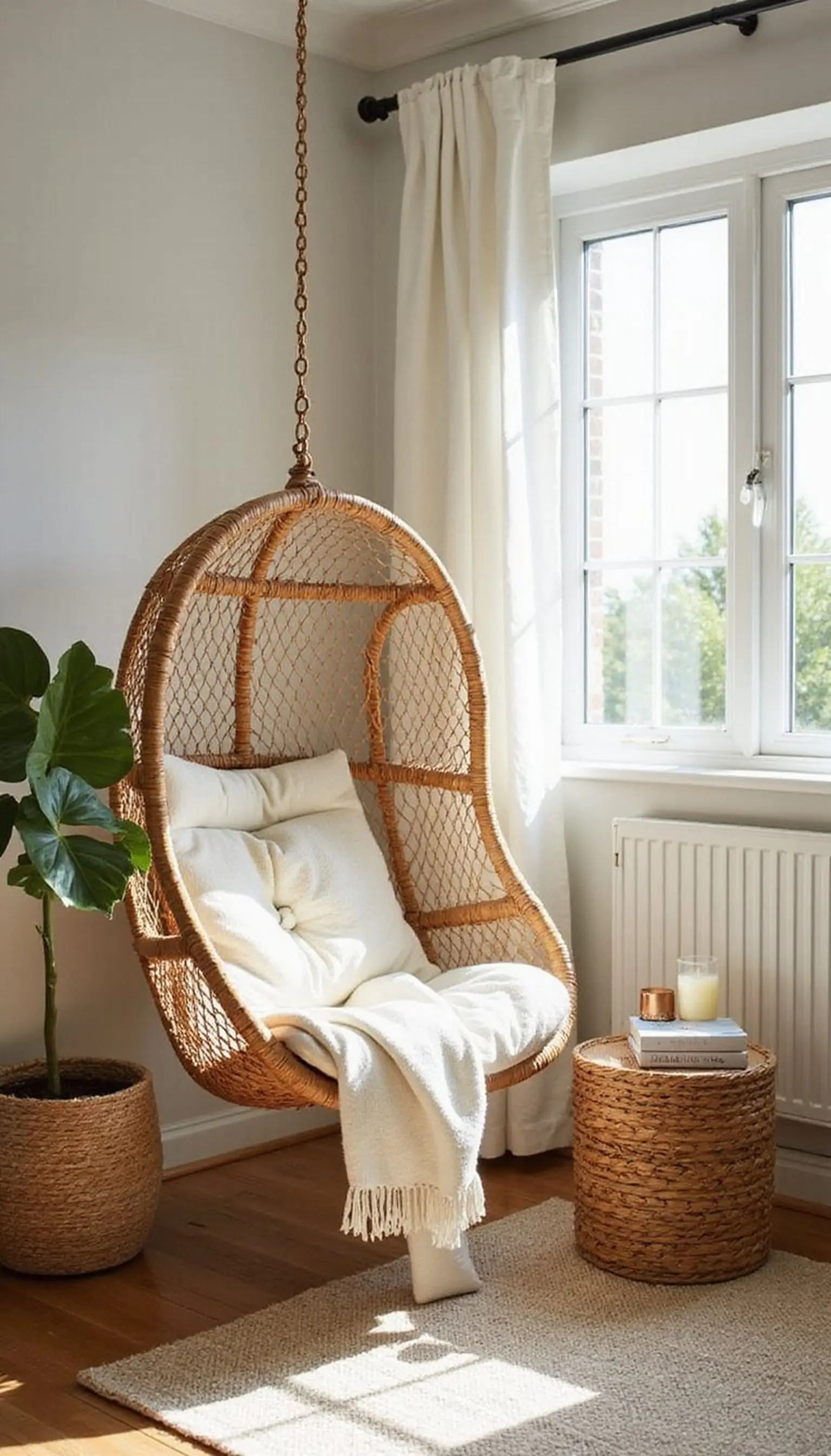 Hanging chair by the window: a relaxed float space