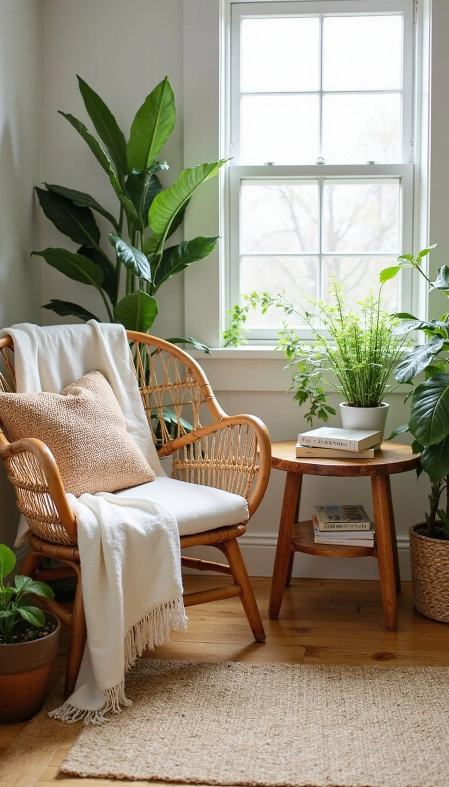 Rattan armchair with plants for a nature-filled nook