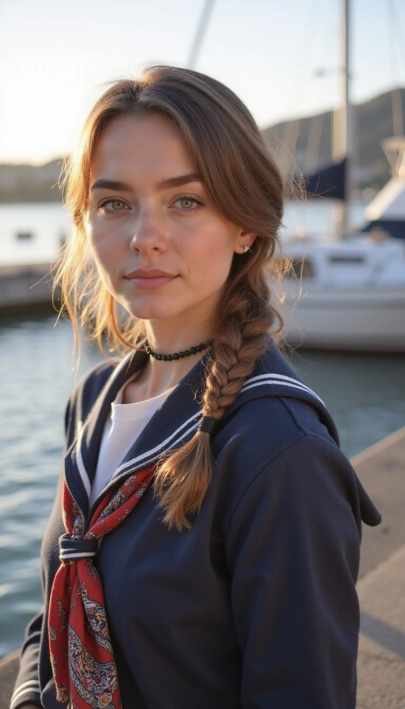 Sailor Low Braid With Knot And Neck Scarf For Day Trips