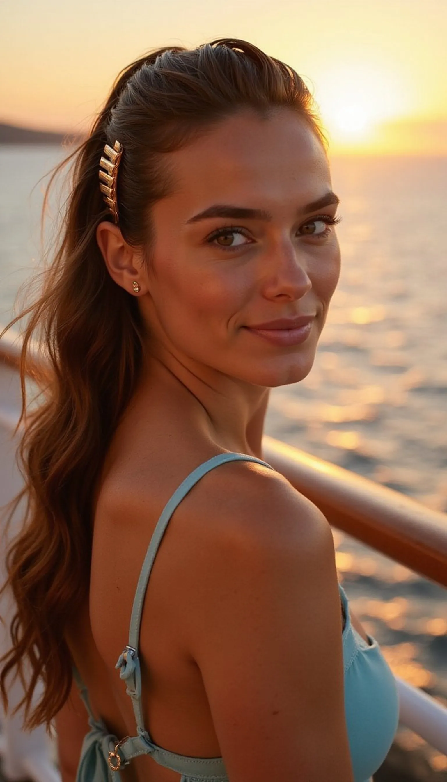 Slicked Back Wet Look With Gold Barrette For Cocktails