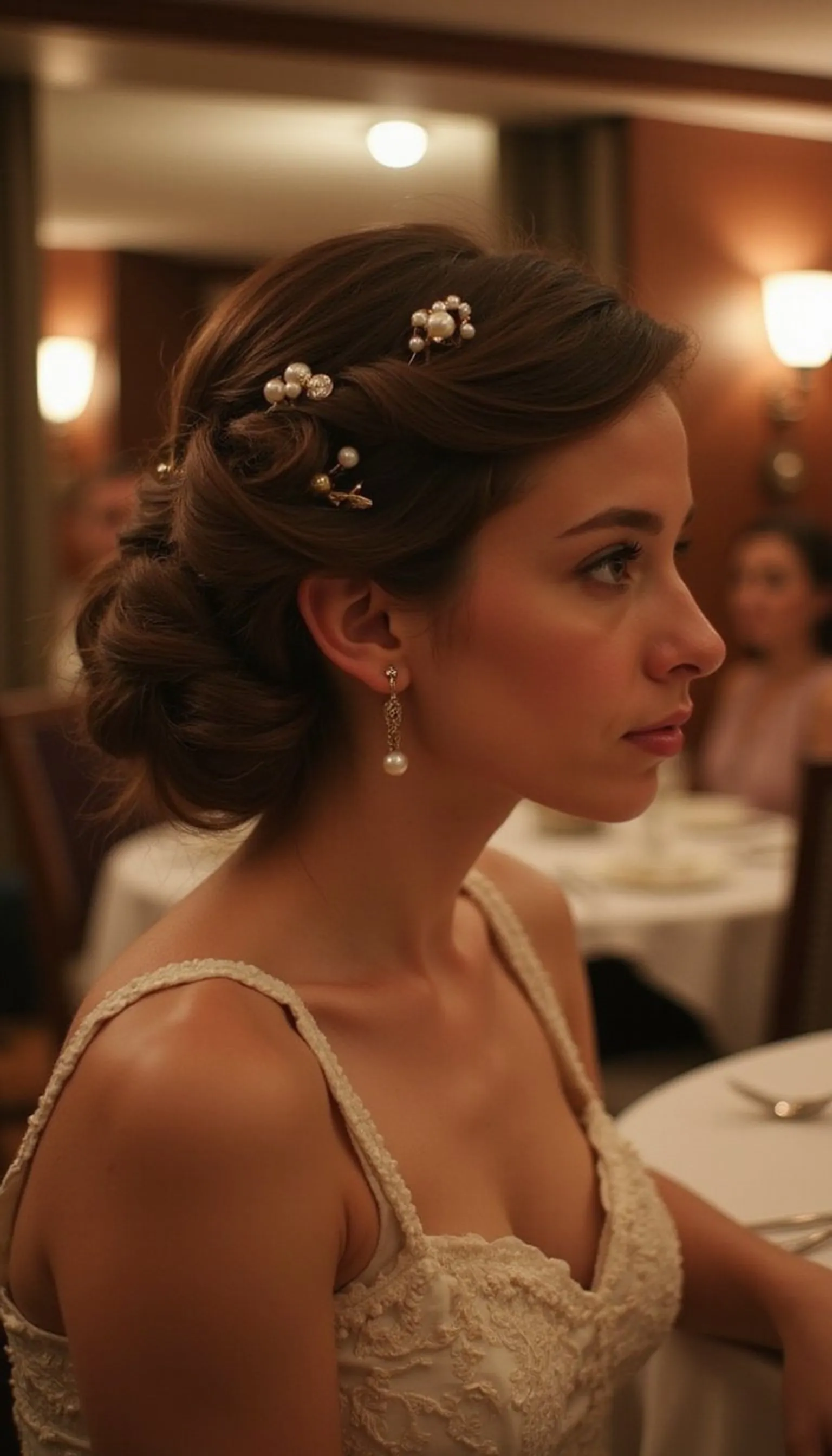 Vintage-Inspired Side Roll Secured With Pearl Pins For Photos
