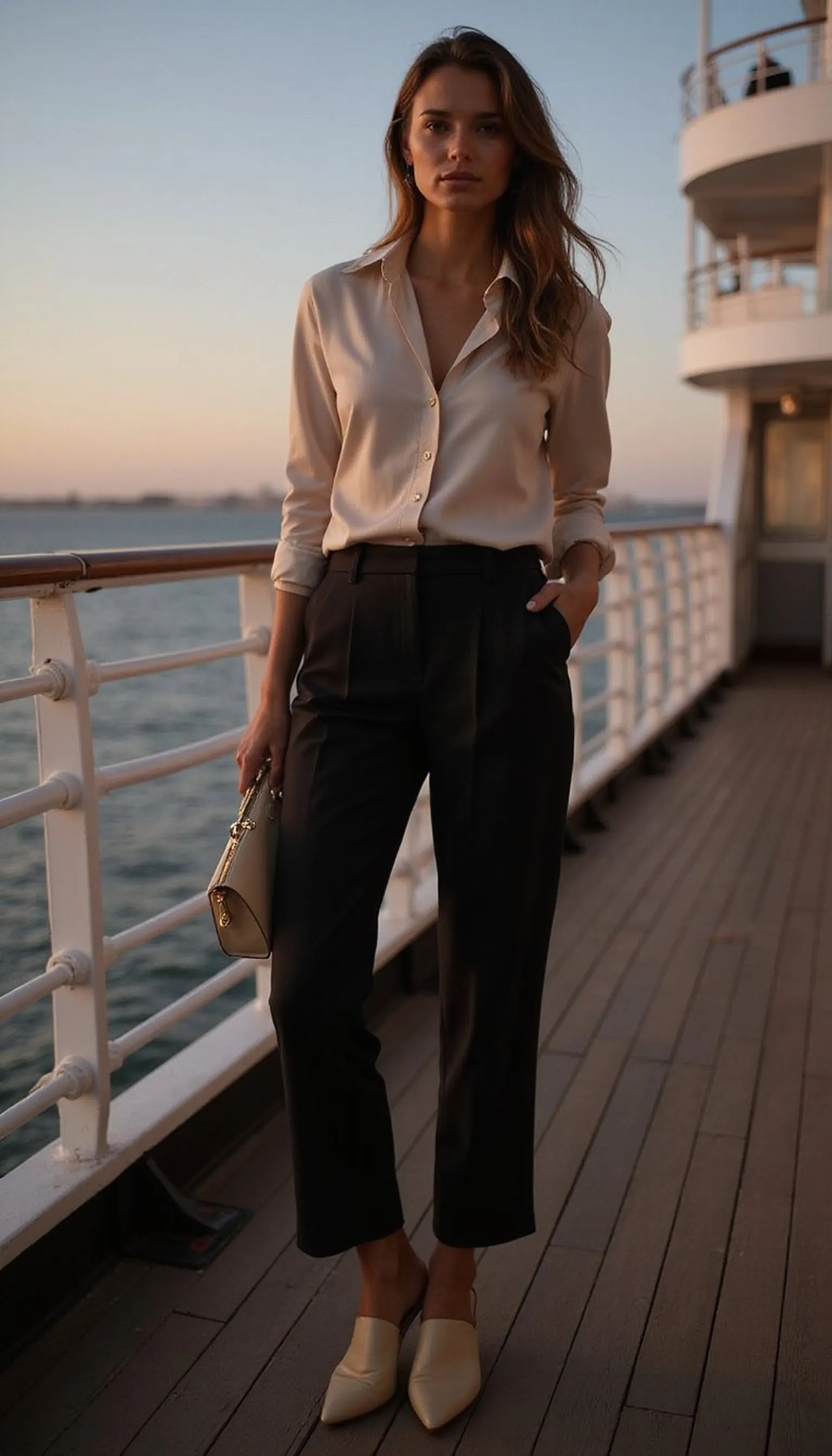 Evening Sail: Silk Shirt with Wide-Leg Trousers