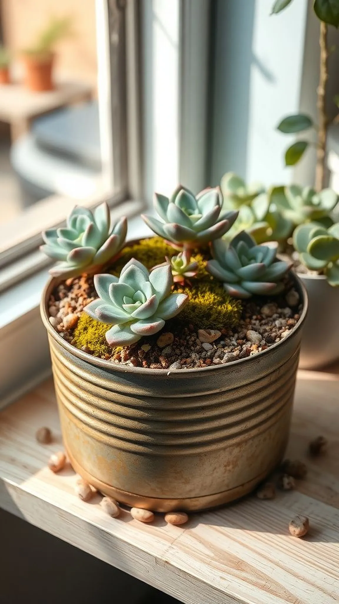 Succulent planter with drainage stones and moss