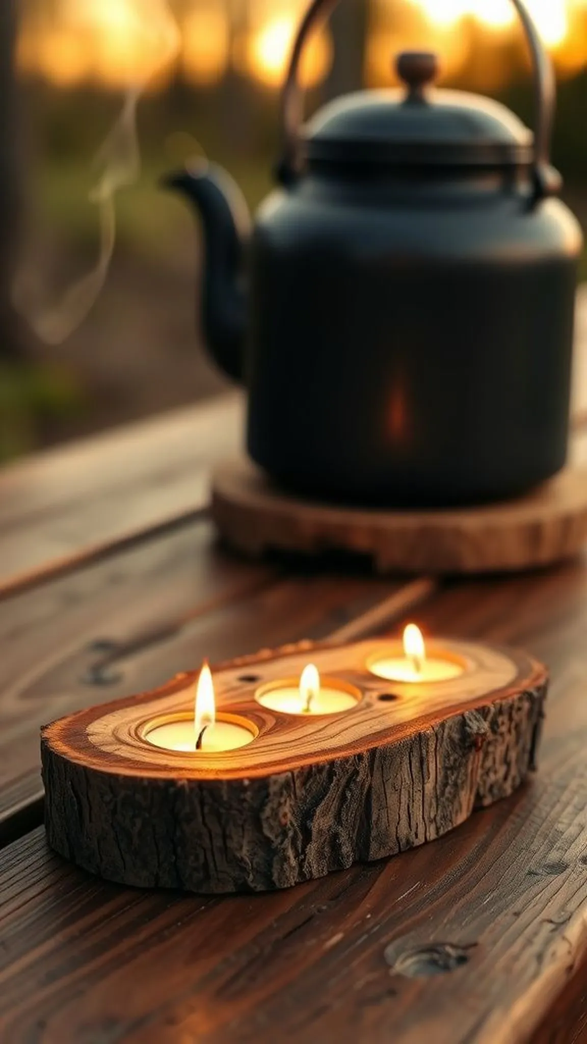 Log tealight holder for cozy camp table warmth