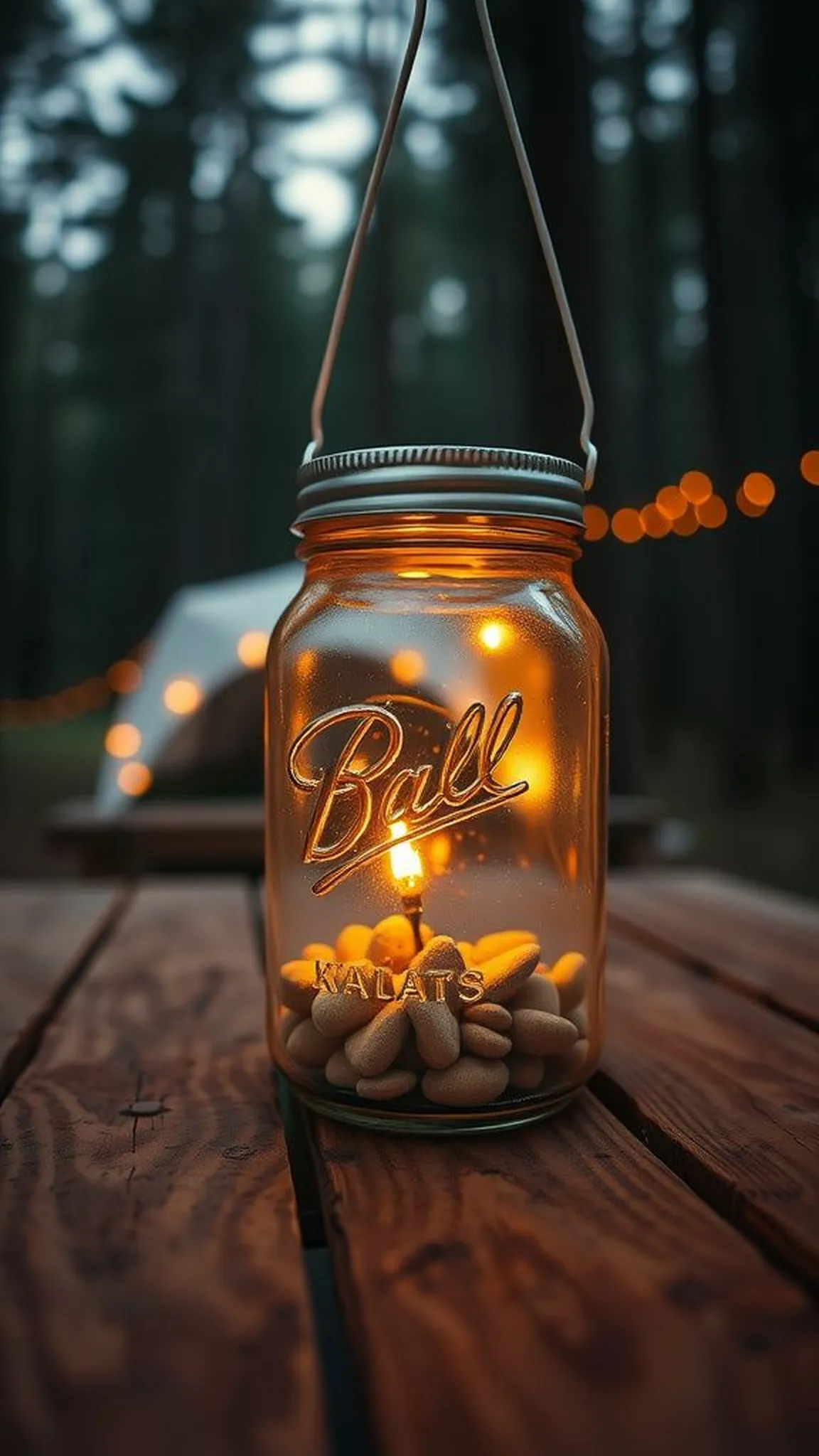 Mason jar solar lantern for campsite ambiance