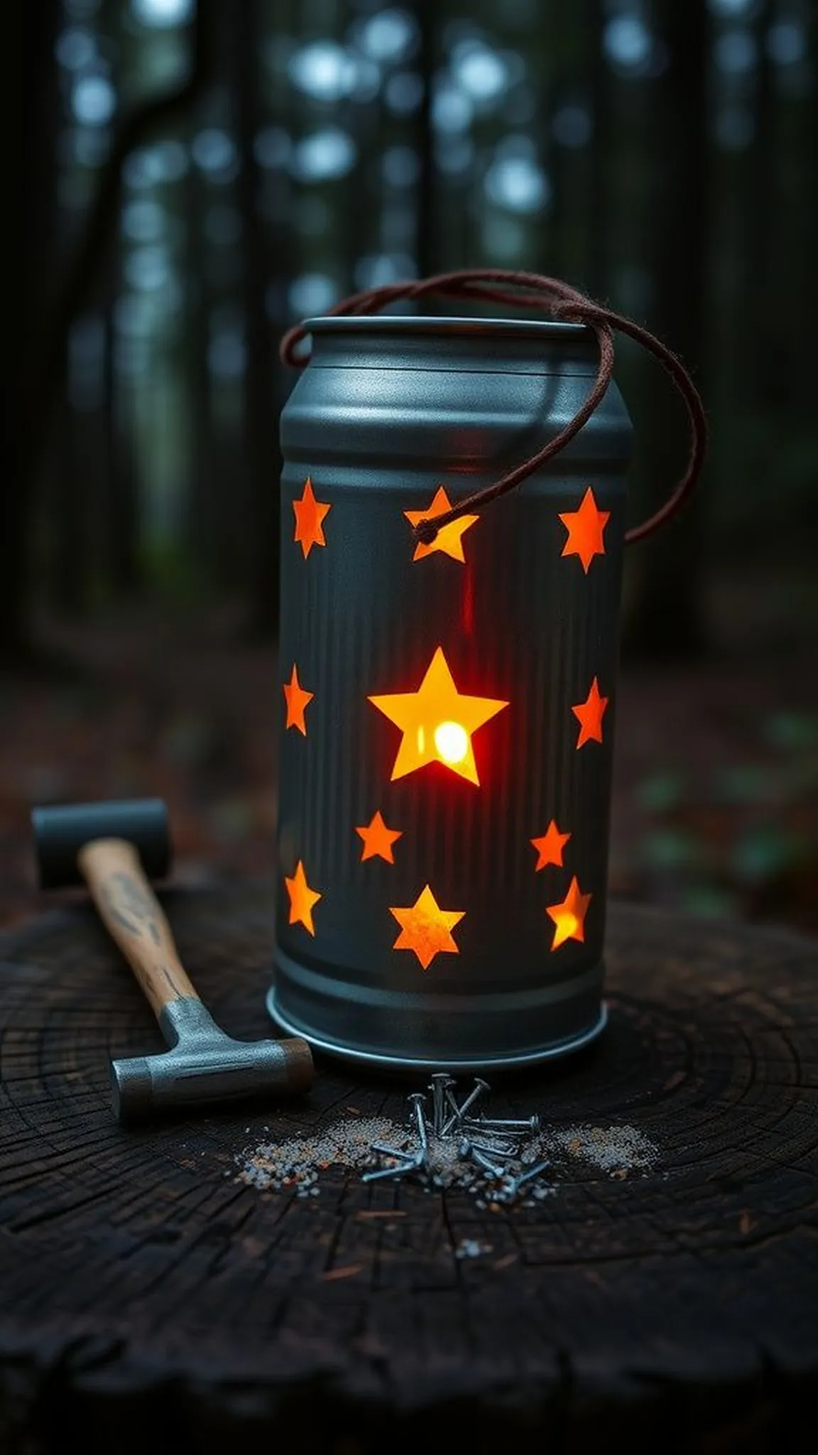 Punched tin can lanterns for rustic camp lighting