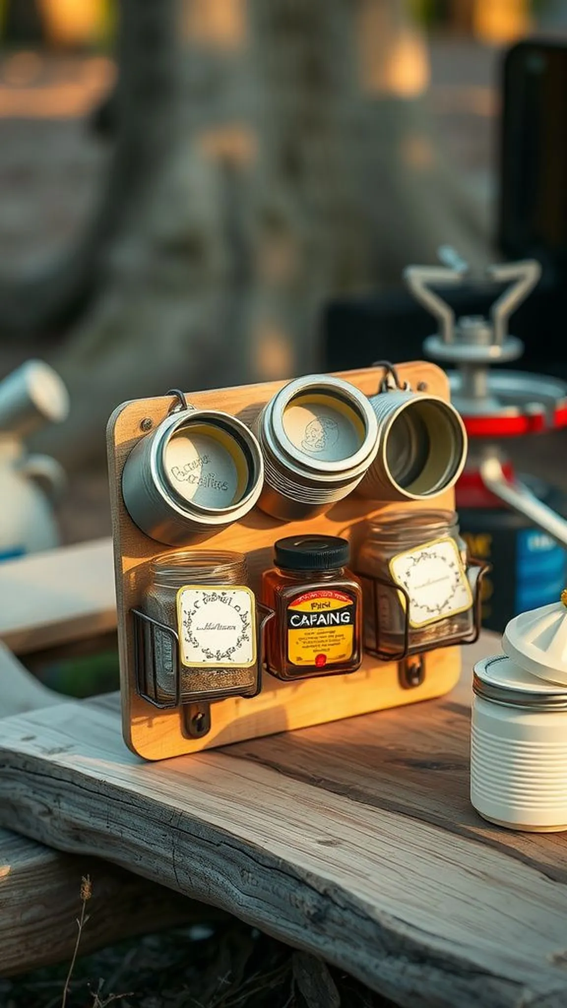 Tin-can spice rack for efficient campsite flavoring