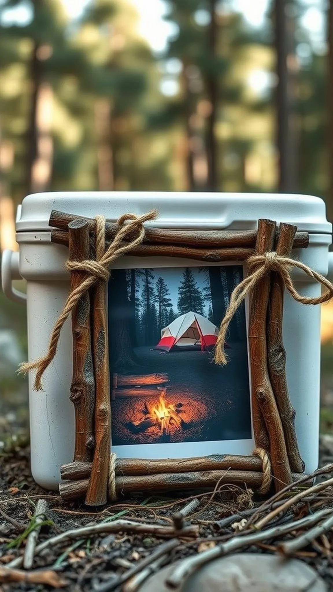 Twig photo frame with campsite-sourced charm