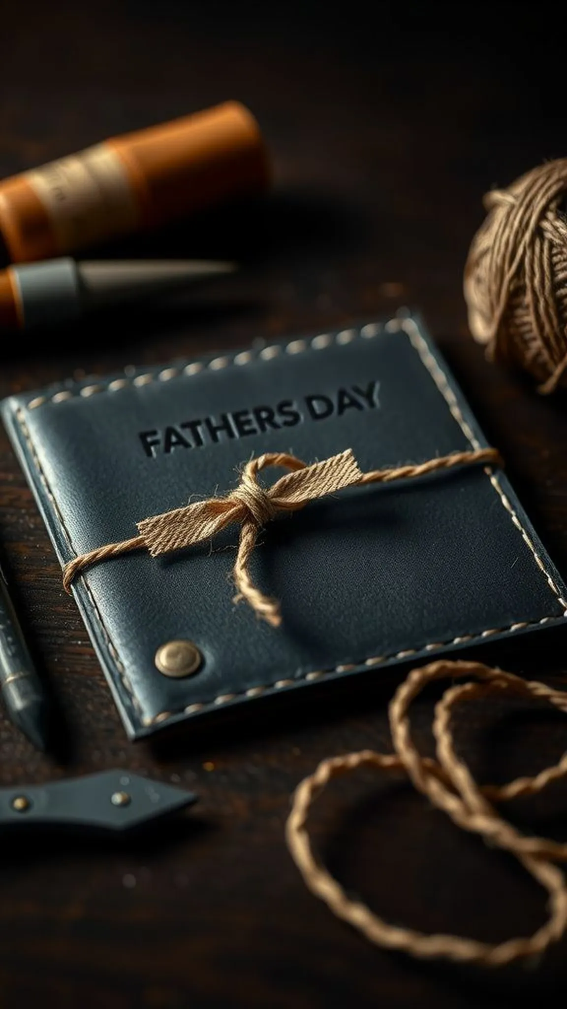Faux leather cover card with rugged twine detail