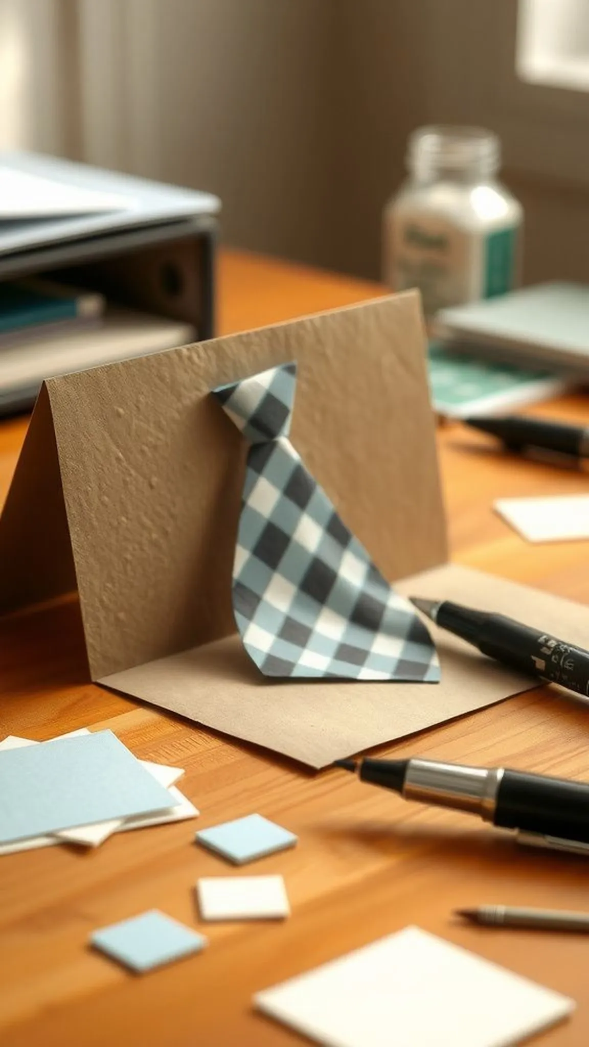 Pop‑up tie surprise with textured paper flair