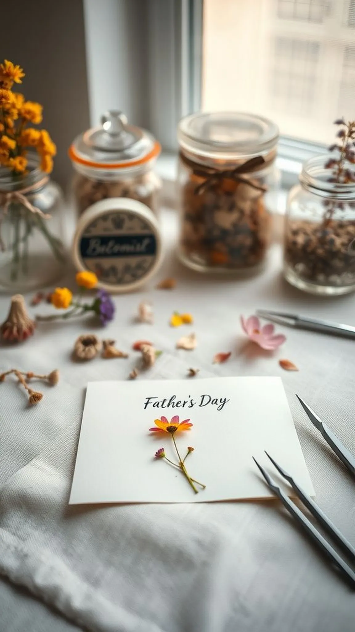 Pressed flower botanical card with translucent layer