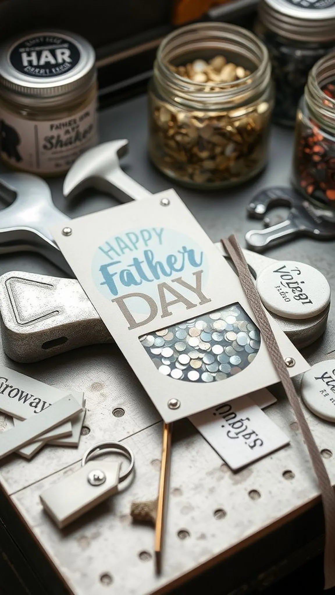 Tool-shaped shaker card for the handy dad