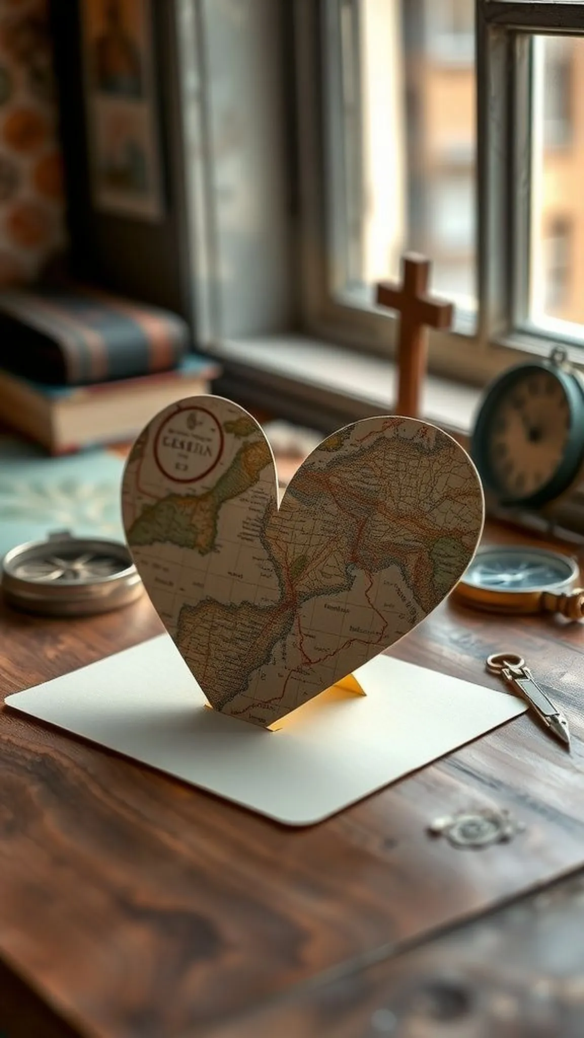 Vintage map heart fold-out surprise