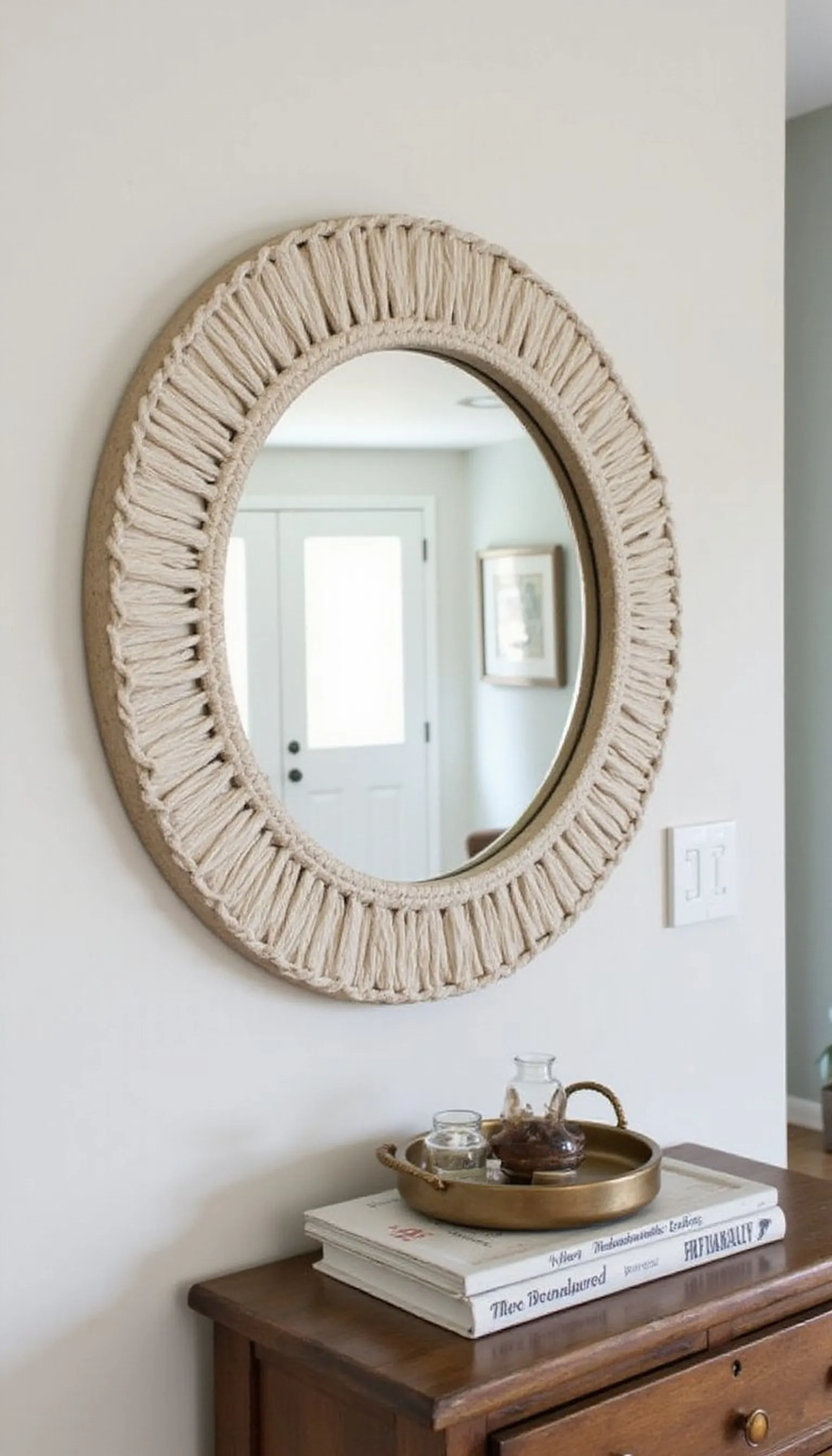 Macrame mirror frame for entryway accent