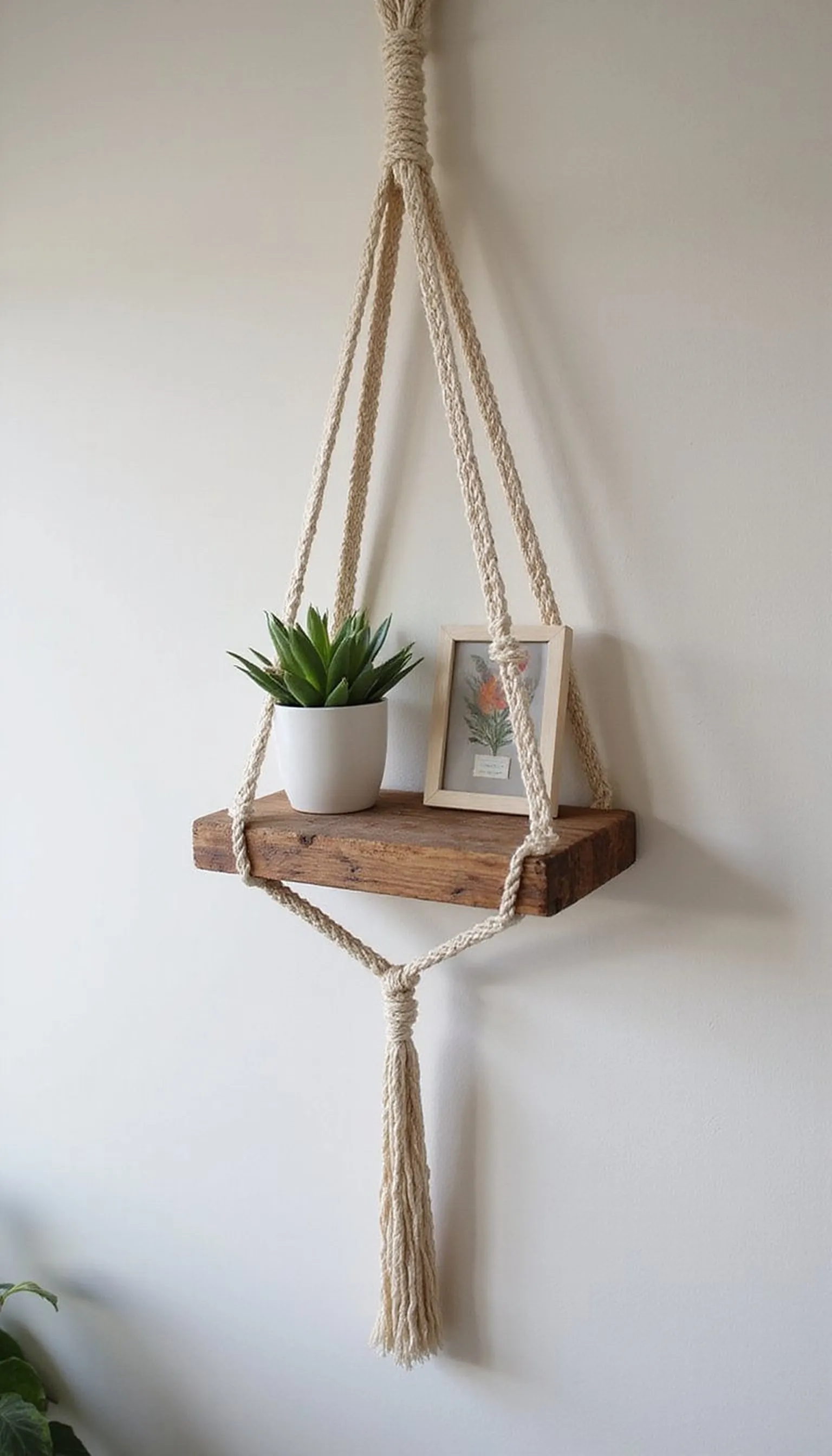 Macrame shelf for plants and keepsakes