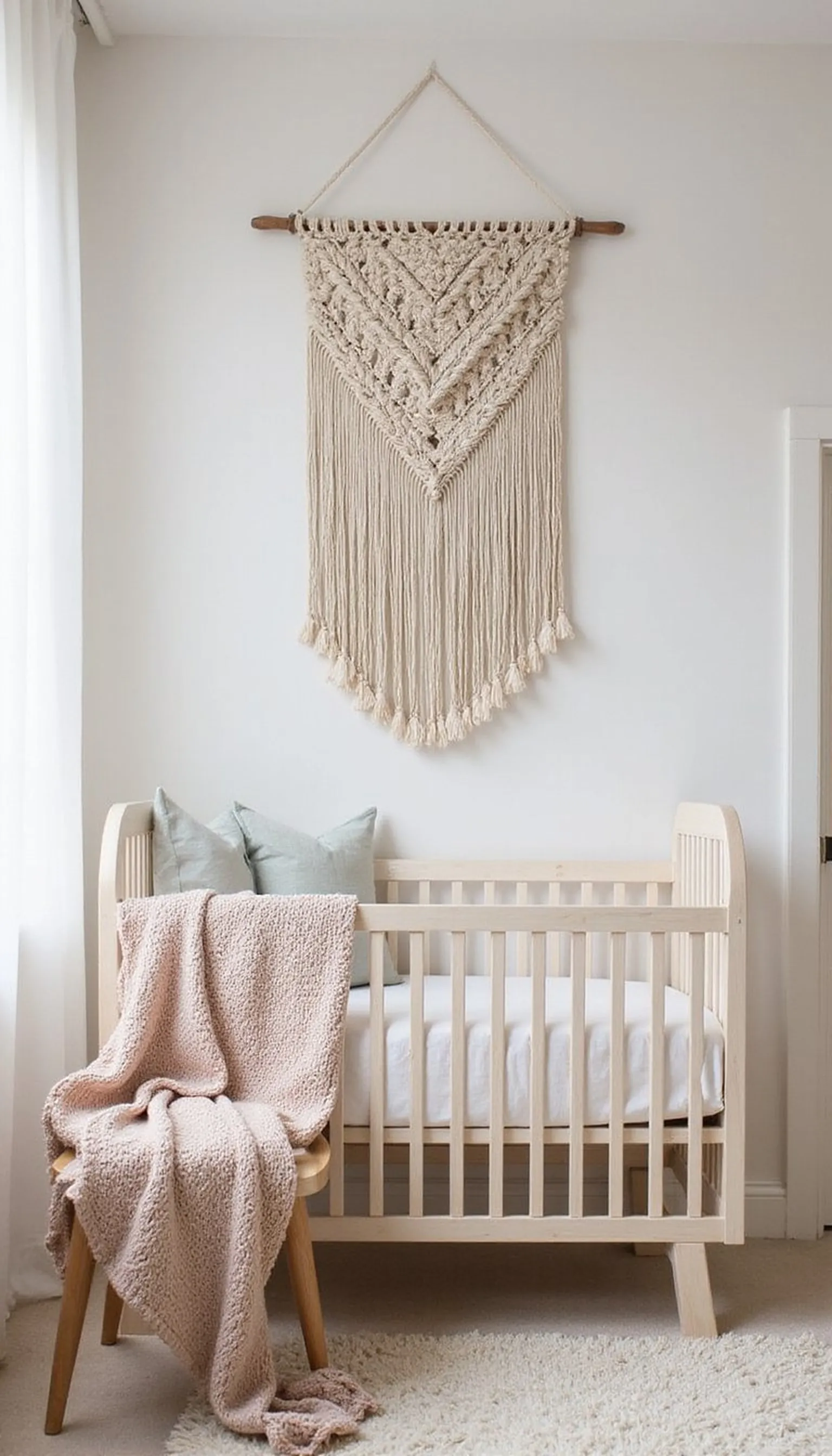 Nursery-friendly macrame with soft colors