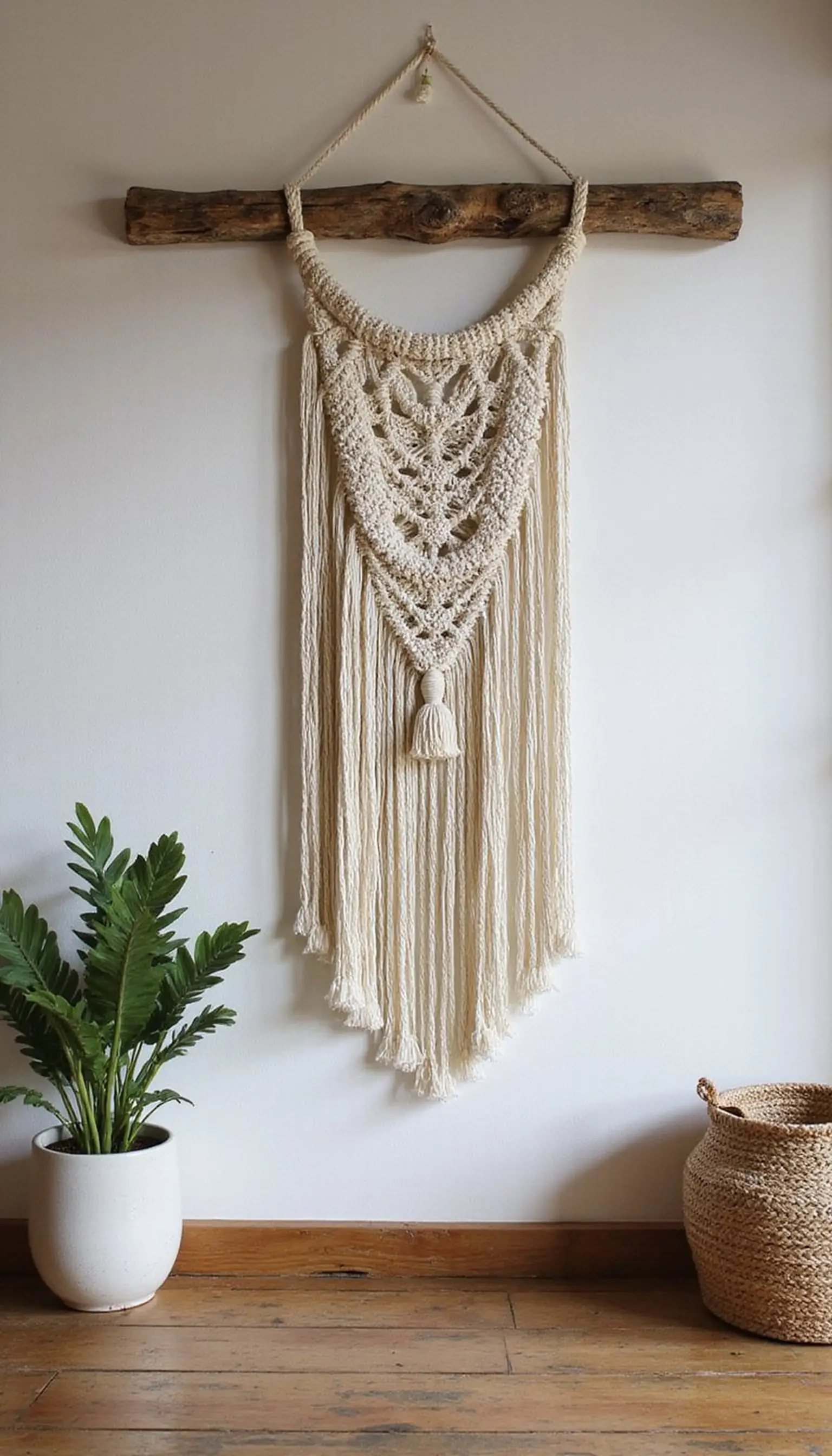 Rustic macrame on a reclaimed wood beam