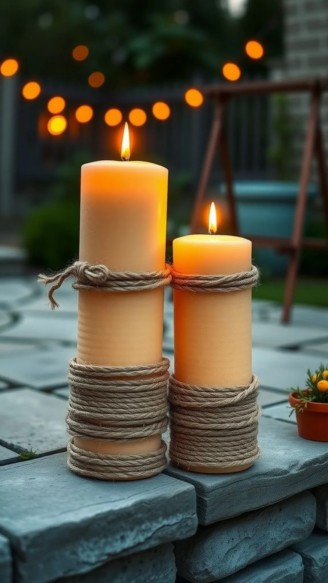 Citronella rope-wrapped pillar candles for patios