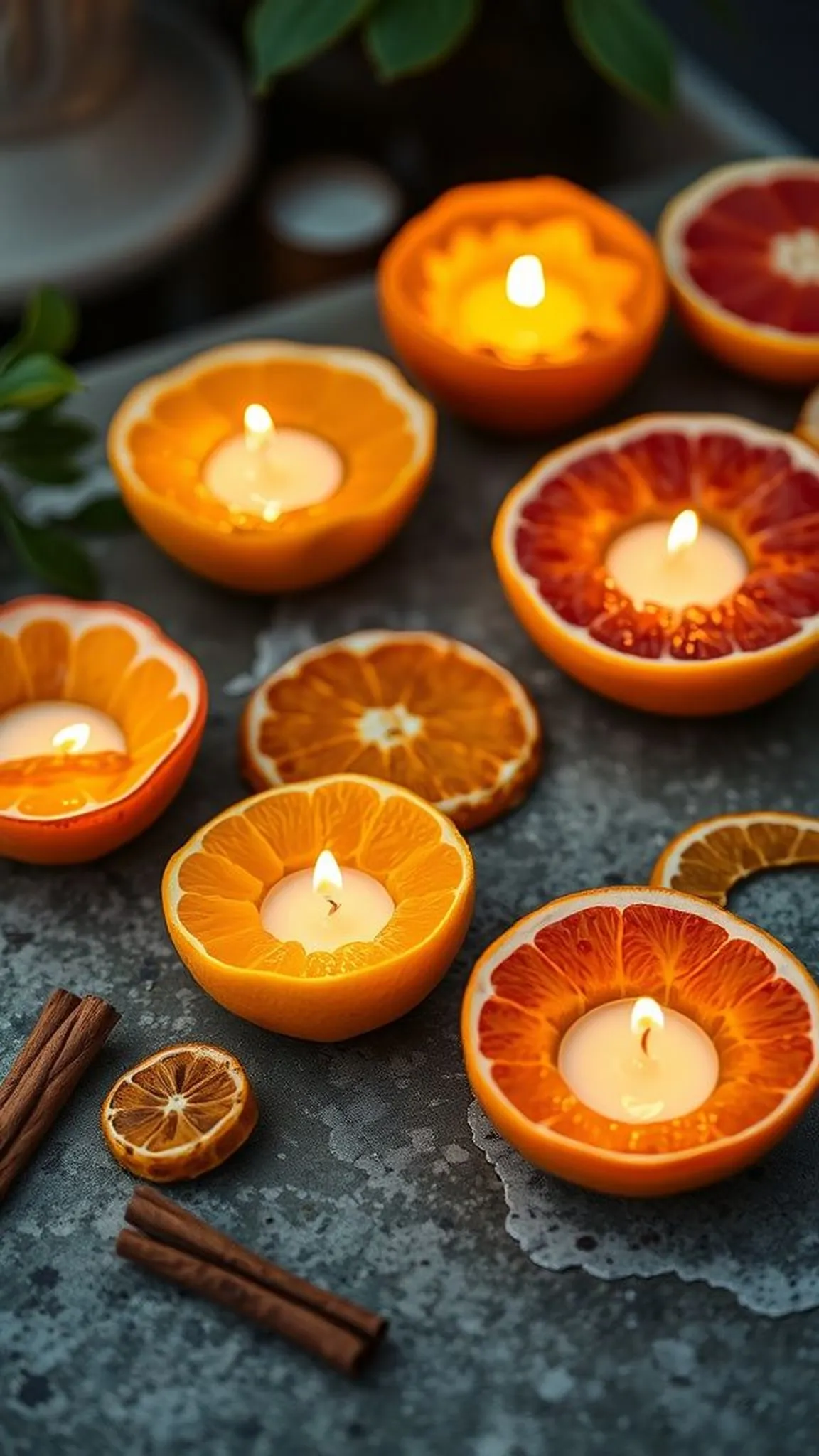Citrus peel tealight bowls with fragrant zest