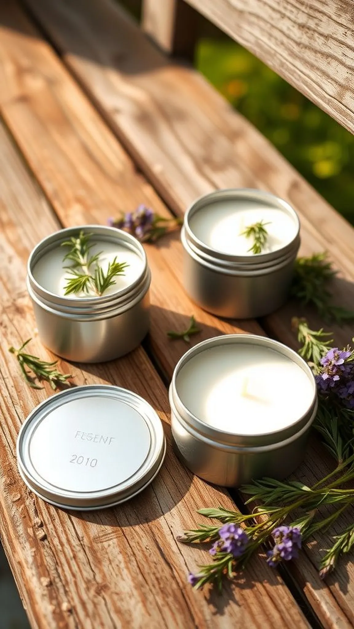 Herb-infused tin candles with garden aromas