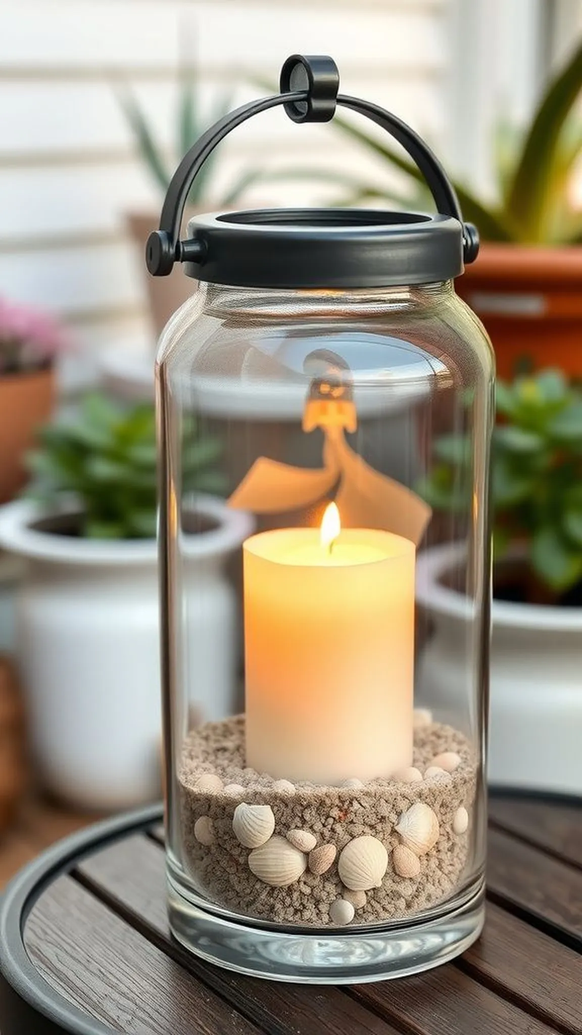 Lanterns with sand and shell base for stability