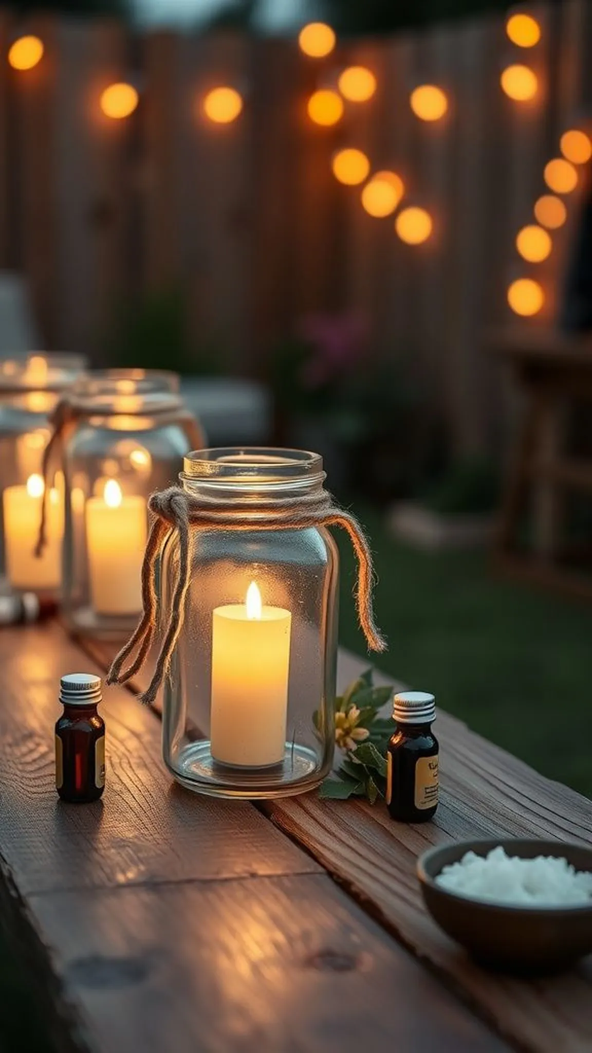 Mason jar citronella lanterns for cozy patios